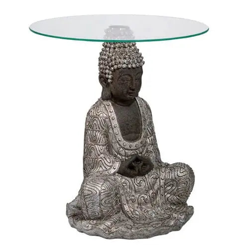 Sitting Buddha Side Table with Glass Top candlelight