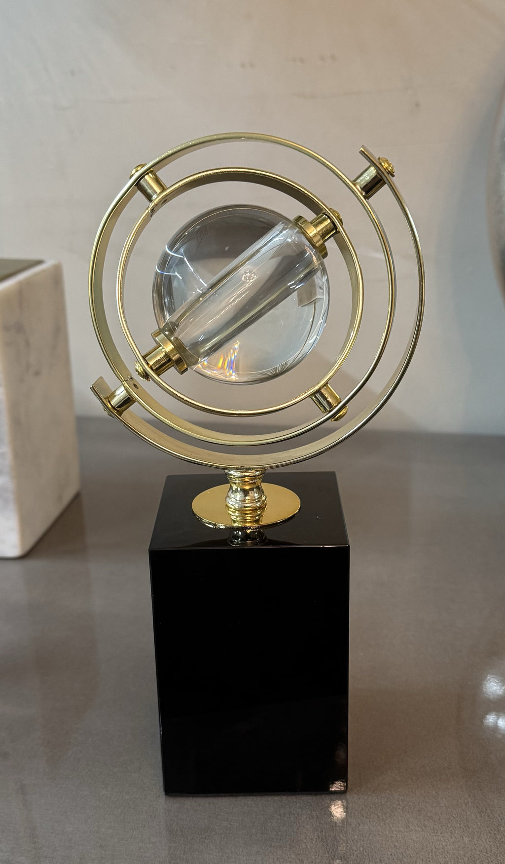 Globe Shape Crystal Ball On Marble Base 23cm Ivan