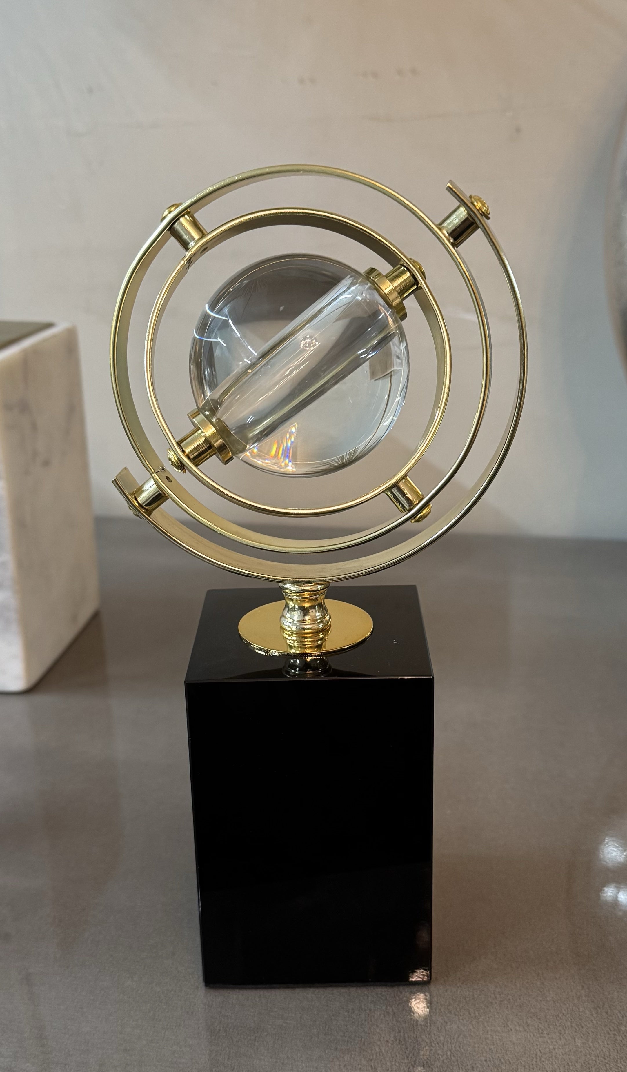 Globe Shape Crystal Ball On Marble Base 23cm Ivan