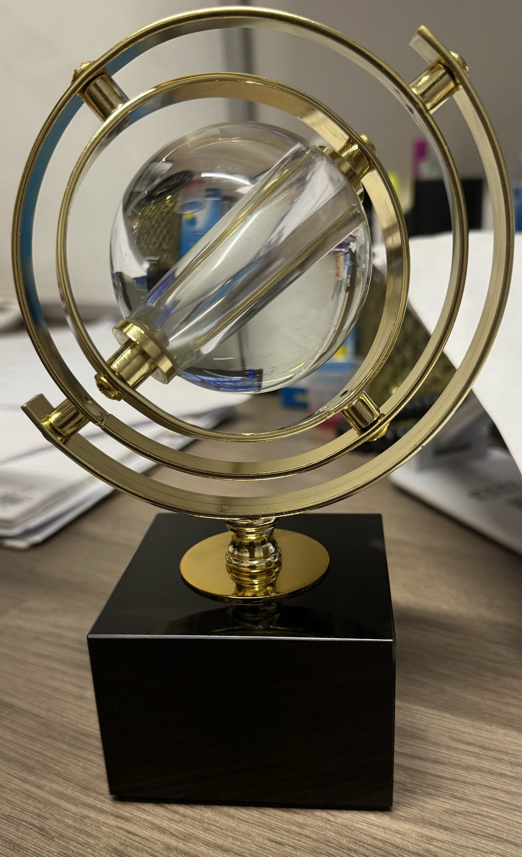 Globe Shape Crystal Ball On Marble Base 17cm Ivan