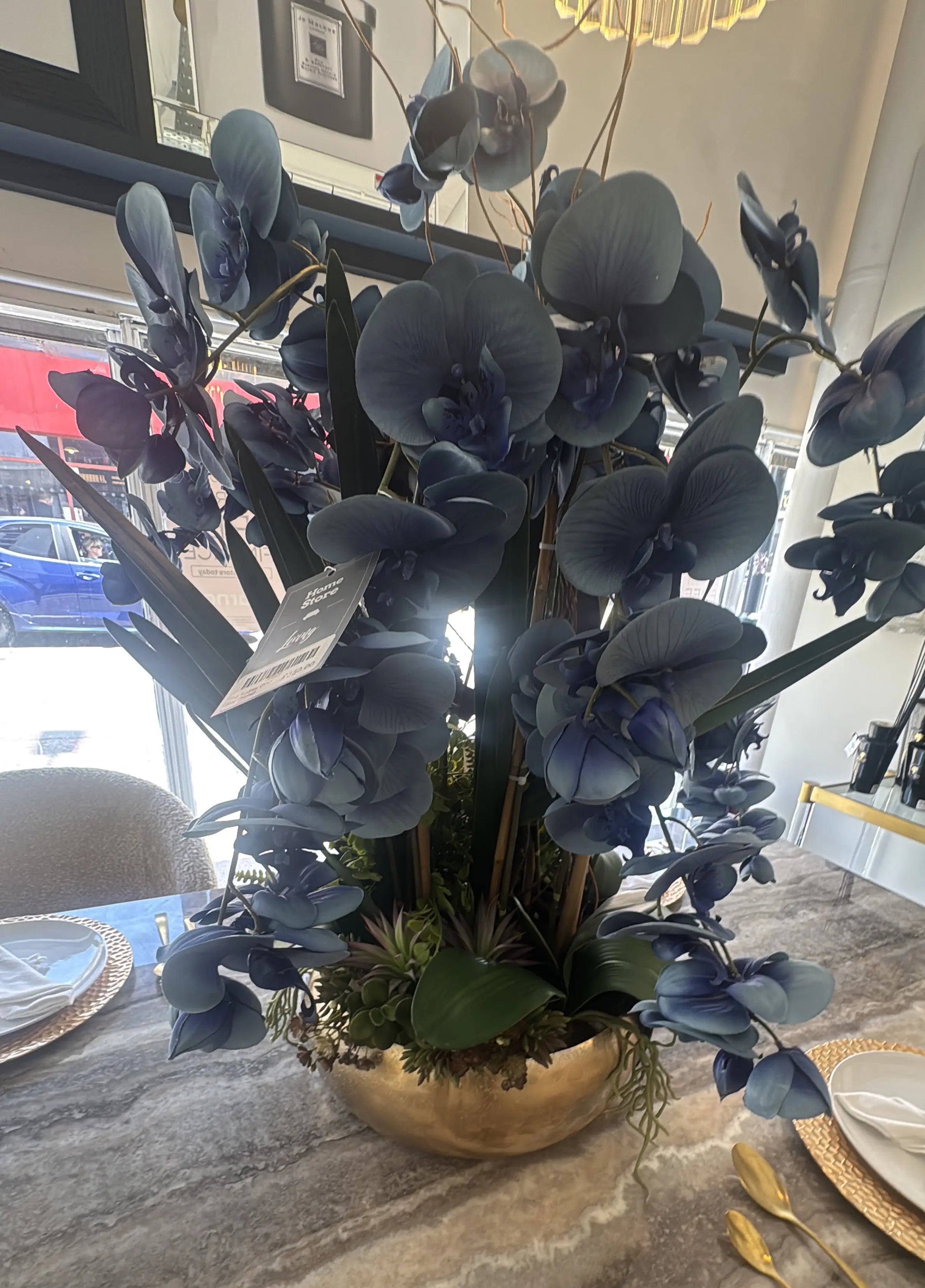 The Audrey Gold Blue Orchid.  bespoke handmade ROSS