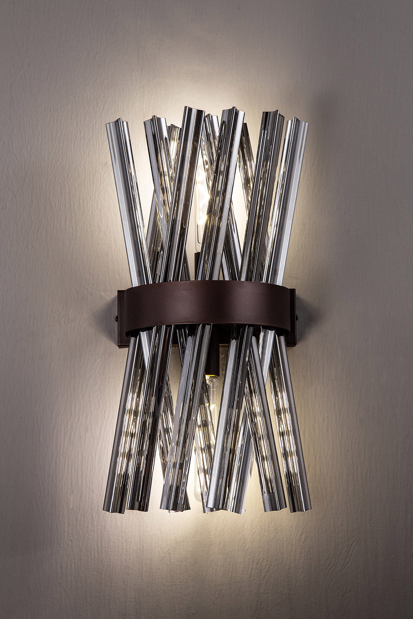 Chase 2 Light E14, Wall Light E14, Brown Oxide / Smoke Glass