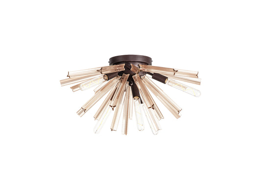 Chase 6 Light E14, Semi Flush Brown Oxide / Champagne Gold Glass