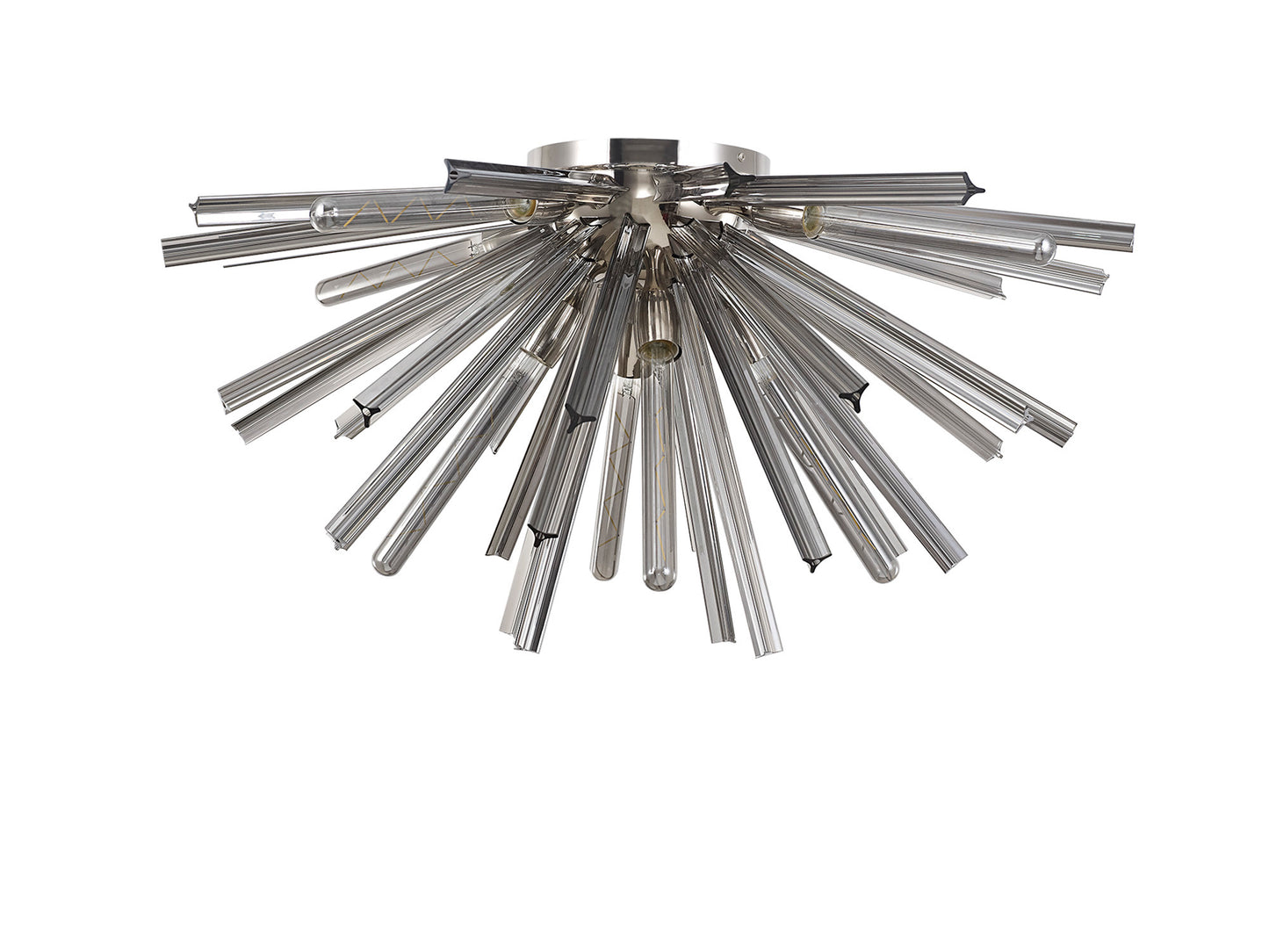 Chase 8 Light E27, Semi Flush Polished Nickel / Smoke Glass