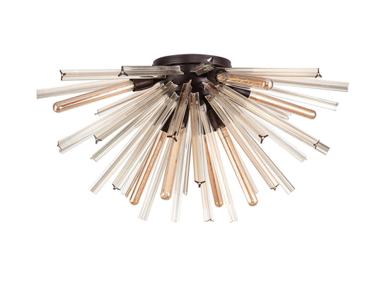 Chase 8 Light E27, Semi Flush Brown Oxide / Champagne Gold Glass