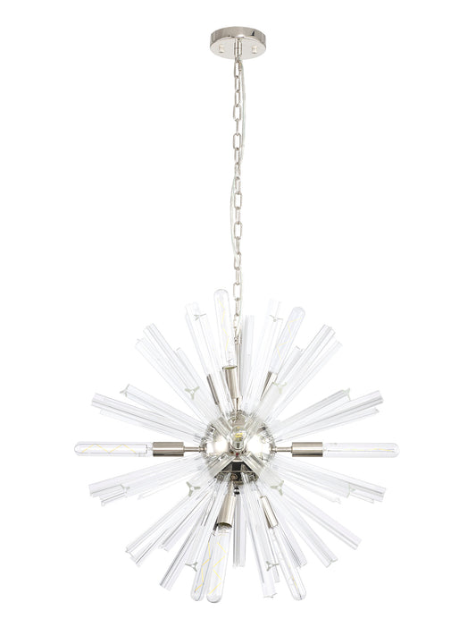 Chase 10 Light E14, Round Pendant Polished Nickel / Clear Glass