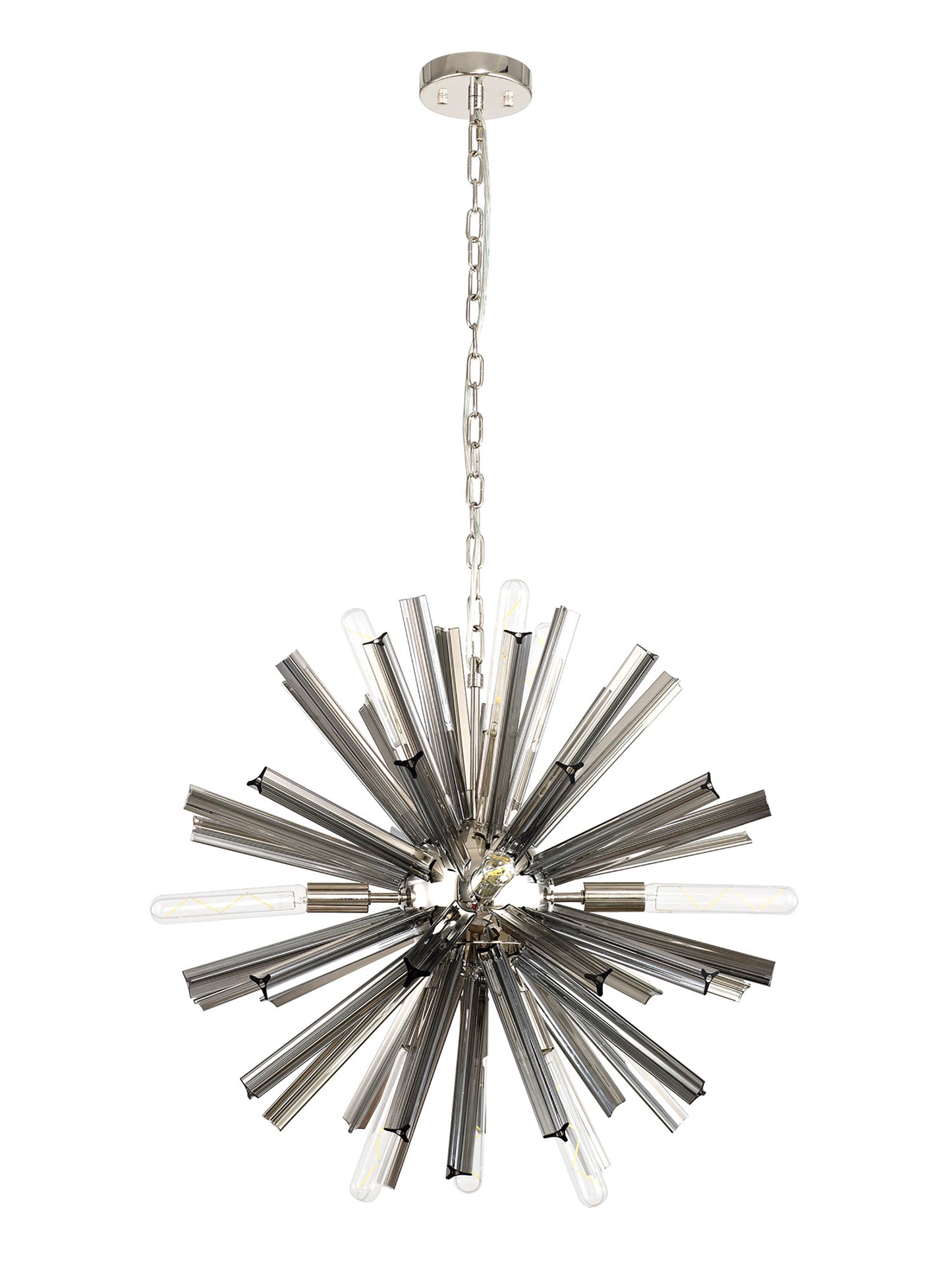 Chase 10 Light E14, Round Pendant Polished Nickel / Smoke Glass