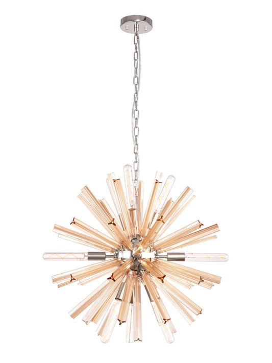 Chase 10 Light E14, Round Pendant Polished Nickel / Champagne Gold Glass