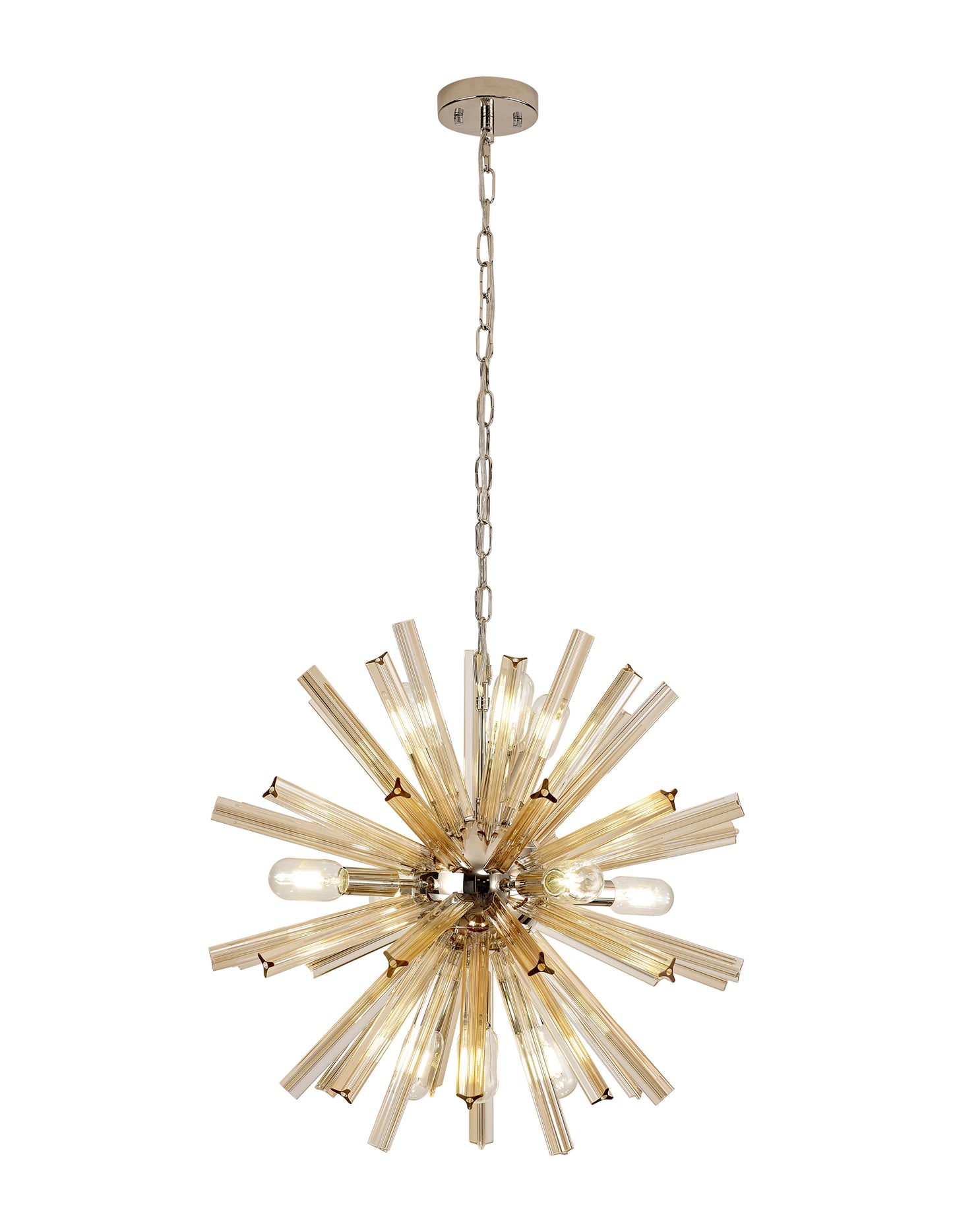 Chase 10 Light E14, Round Pendant Polished Nickel / Champagne Gold Glass