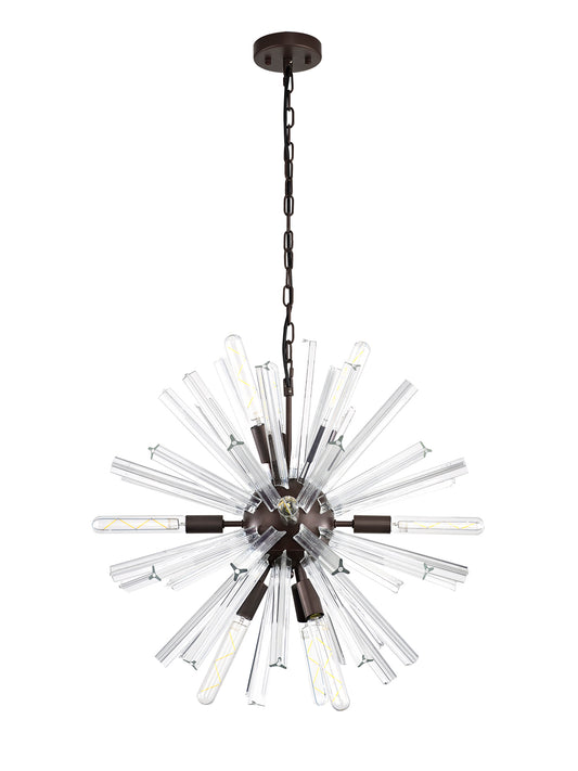 Chase 10 Light E14, Round Pendant Brown Oxide / Clear Glass