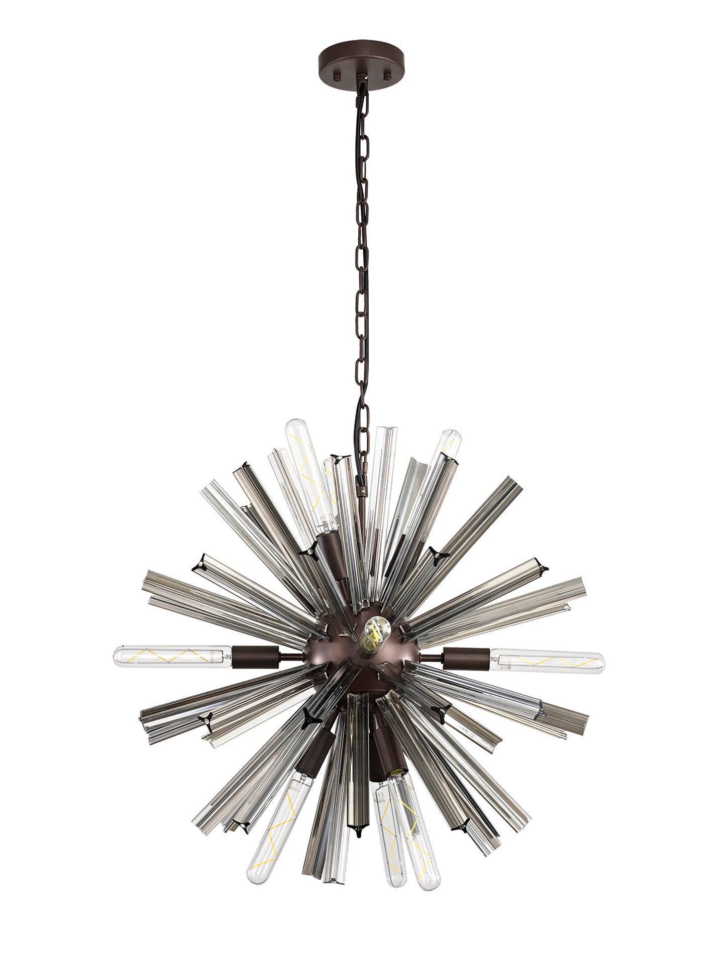 Chase 10 Light E14, Round Pendant Brown Oxide / Smoke Glass