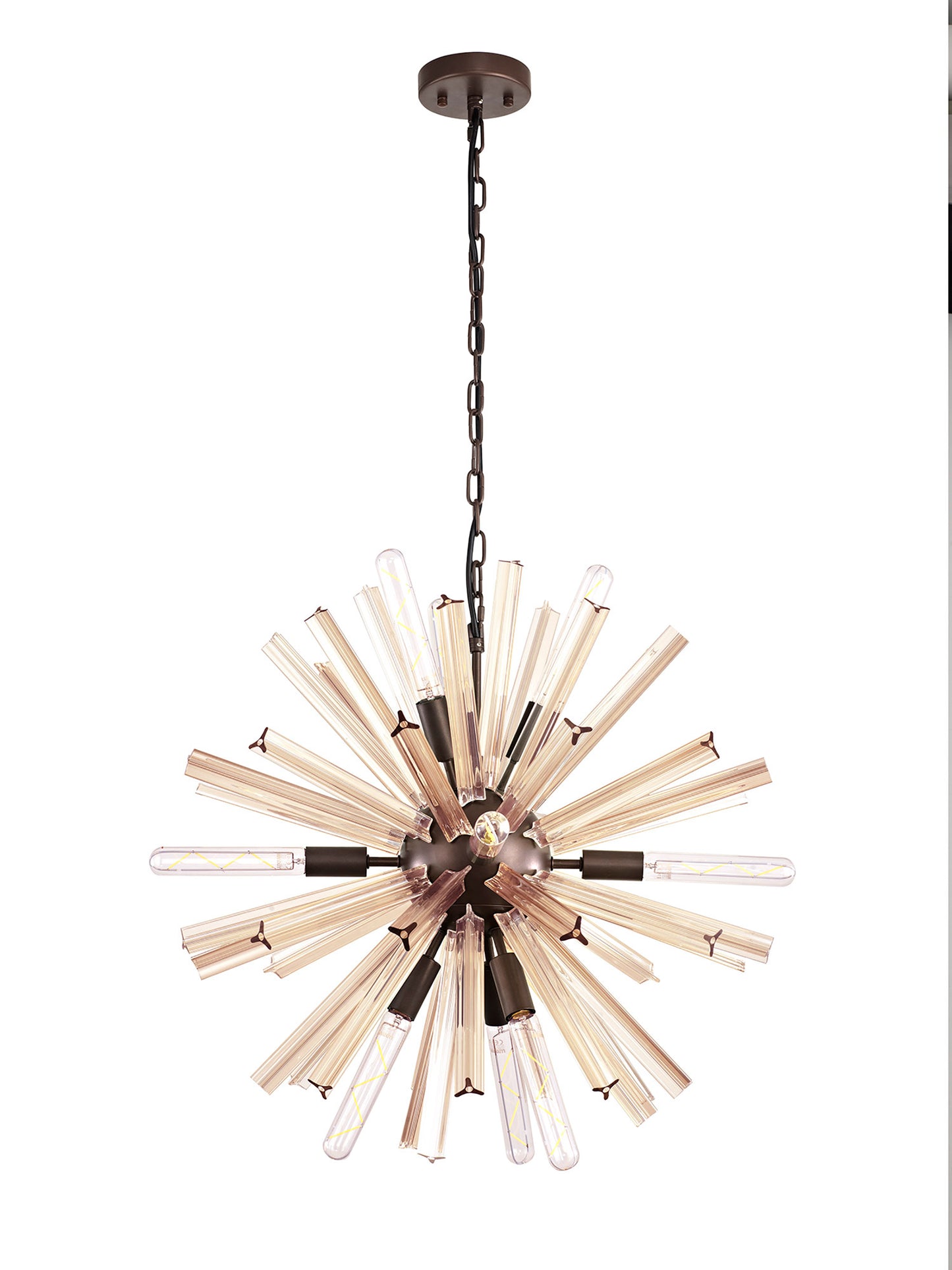 Chase 10 Light E14, Round Pendant Brown Oxide / Champagne Gold Glass