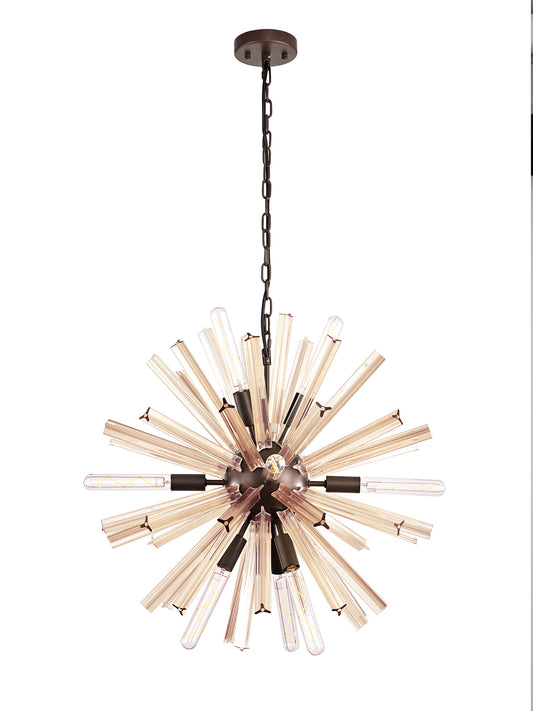 Chase 10 Light E14, Round Pendant Brown Oxide / Champagne Gold Glass