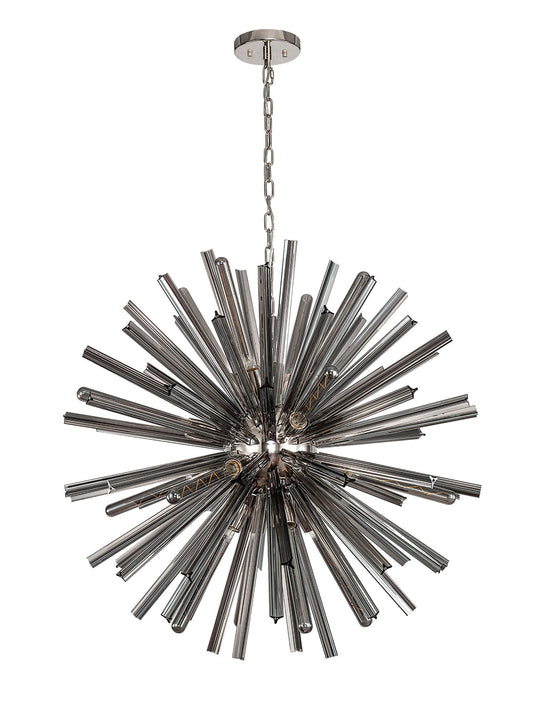 Chase 16 Light E27, Round Pendant Polished Nickel / Smoke Glass