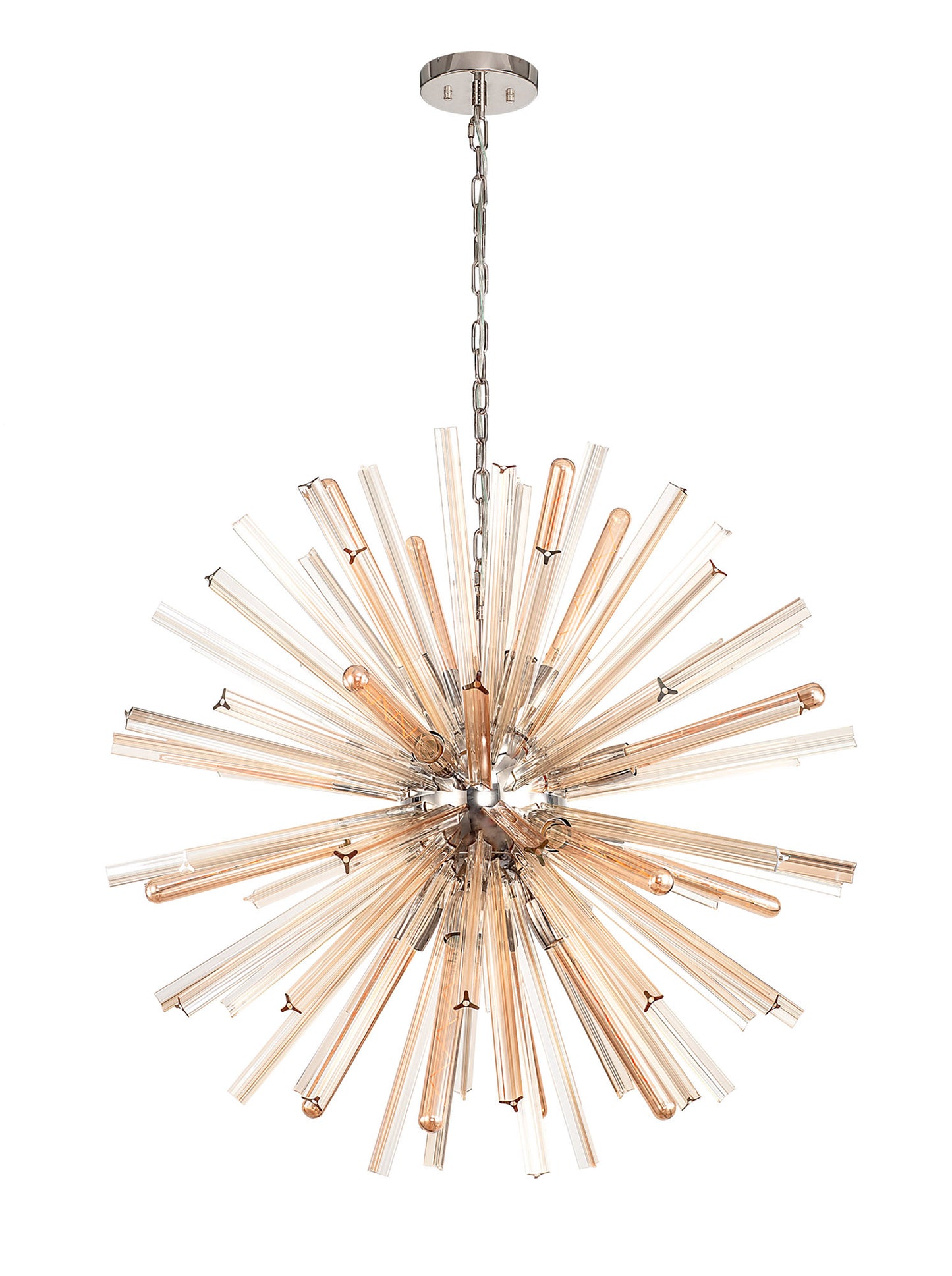 Chase 16 Light E27, Round Pendant Polished Nickel / Champagne Gold Glass