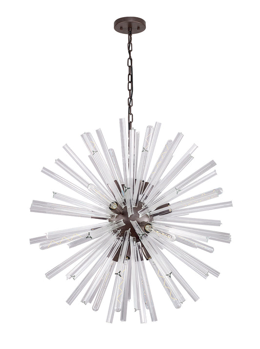 Chase 16 Light E27, Round Pendant Brown Oxide / Clear Glass