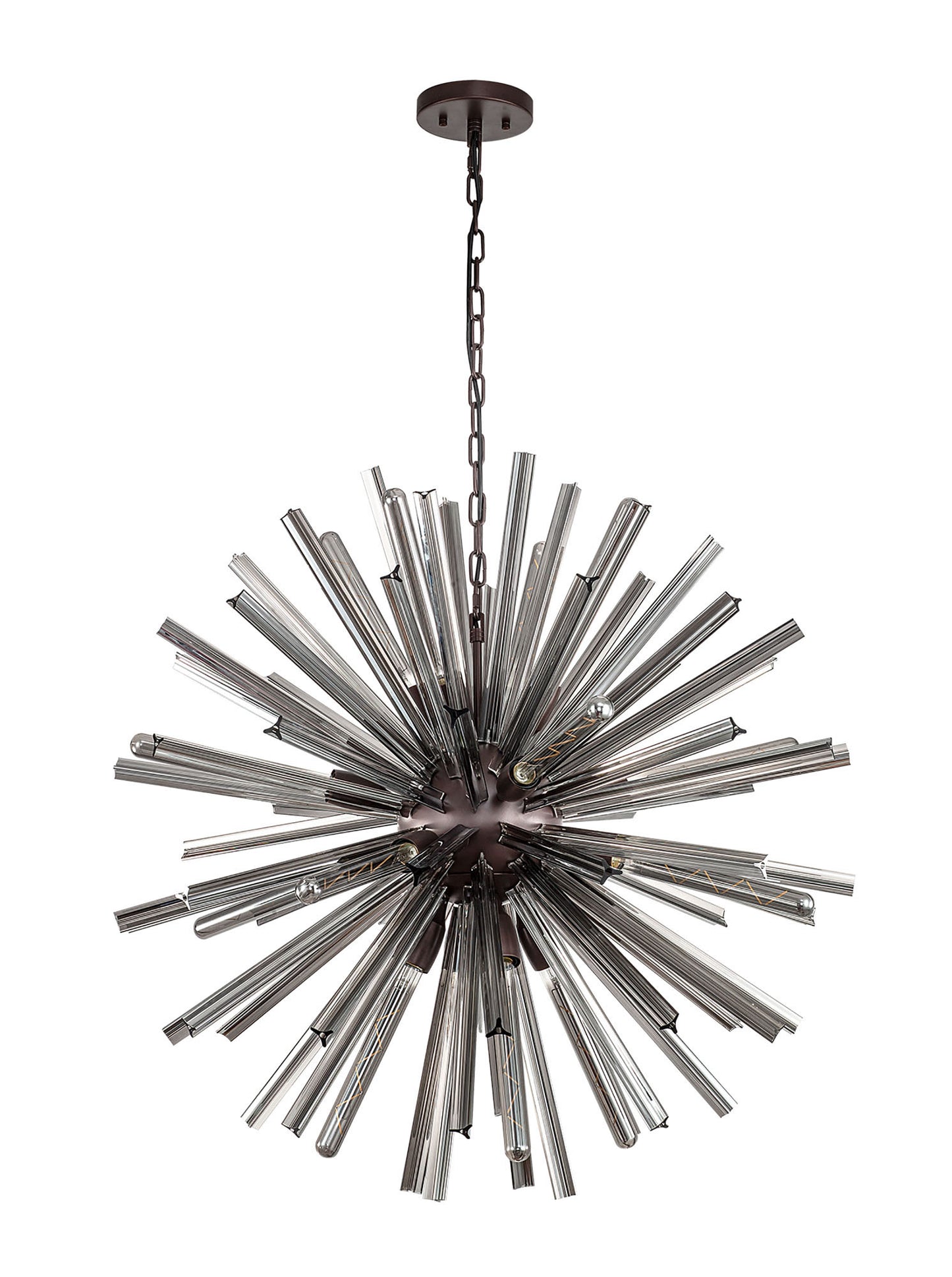 Chase 16 Light E27, Round Pendant Brown Oxide / Smoke Glass