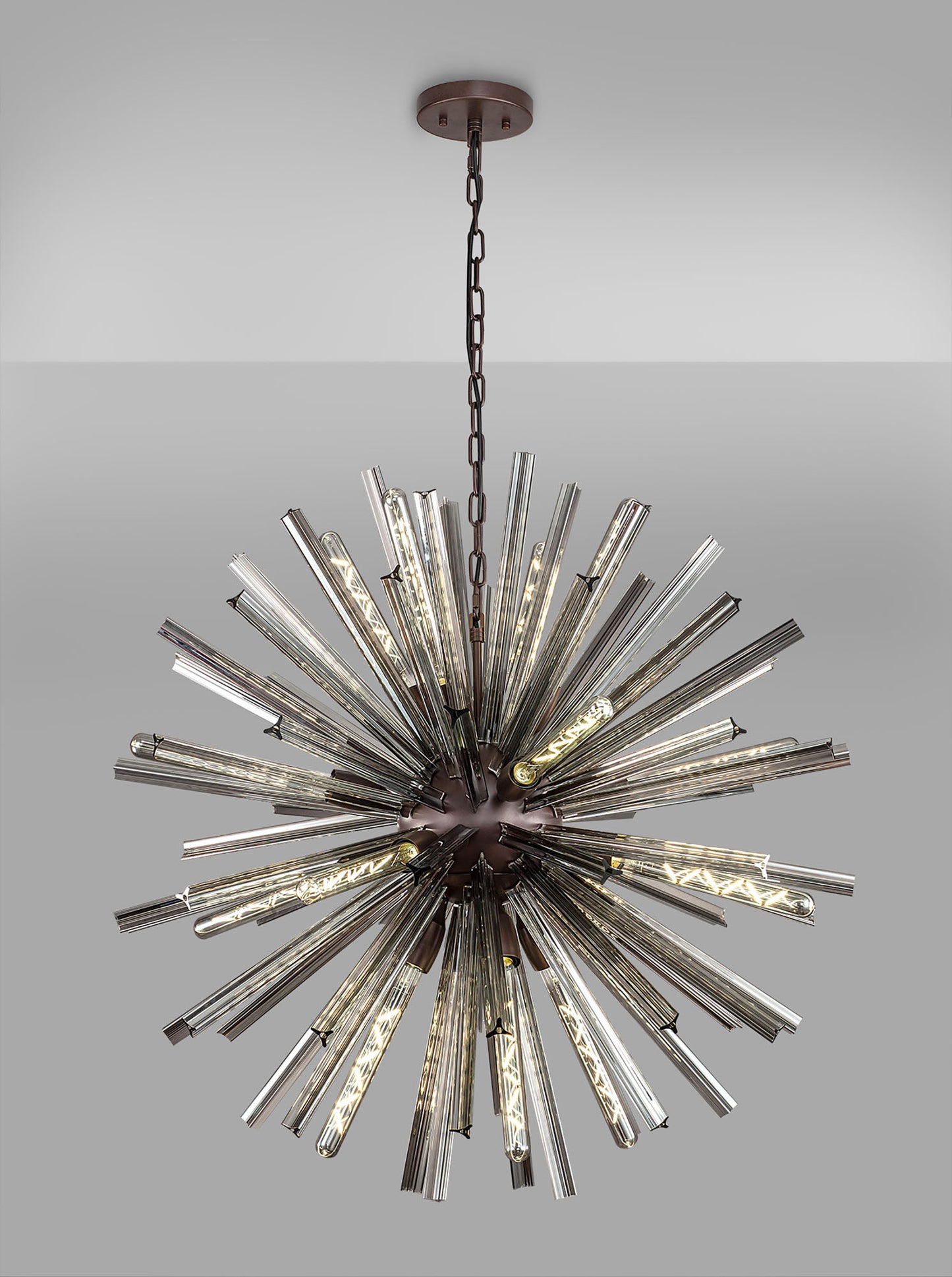 Chase 16 Light E27, Round Pendant Brown Oxide / Smoke Glass