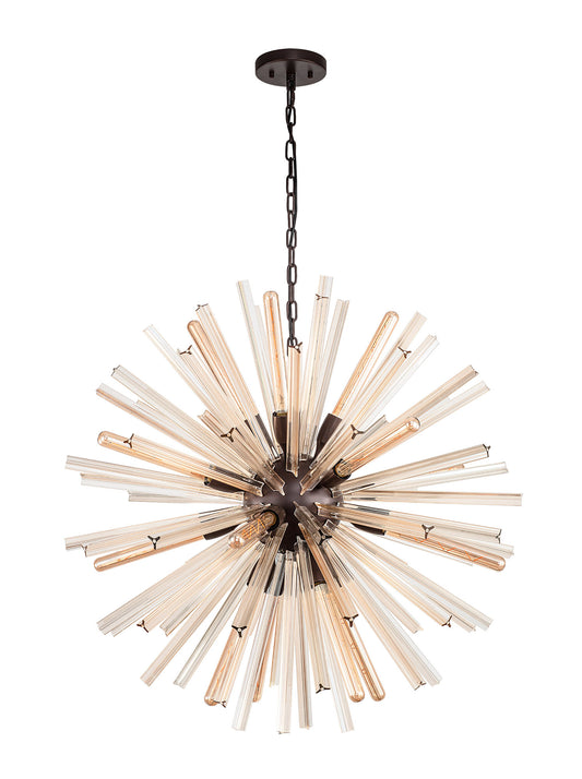 Chase 16 Light E27, Round Pendant Brown Oxide / Champagne Gold Glass