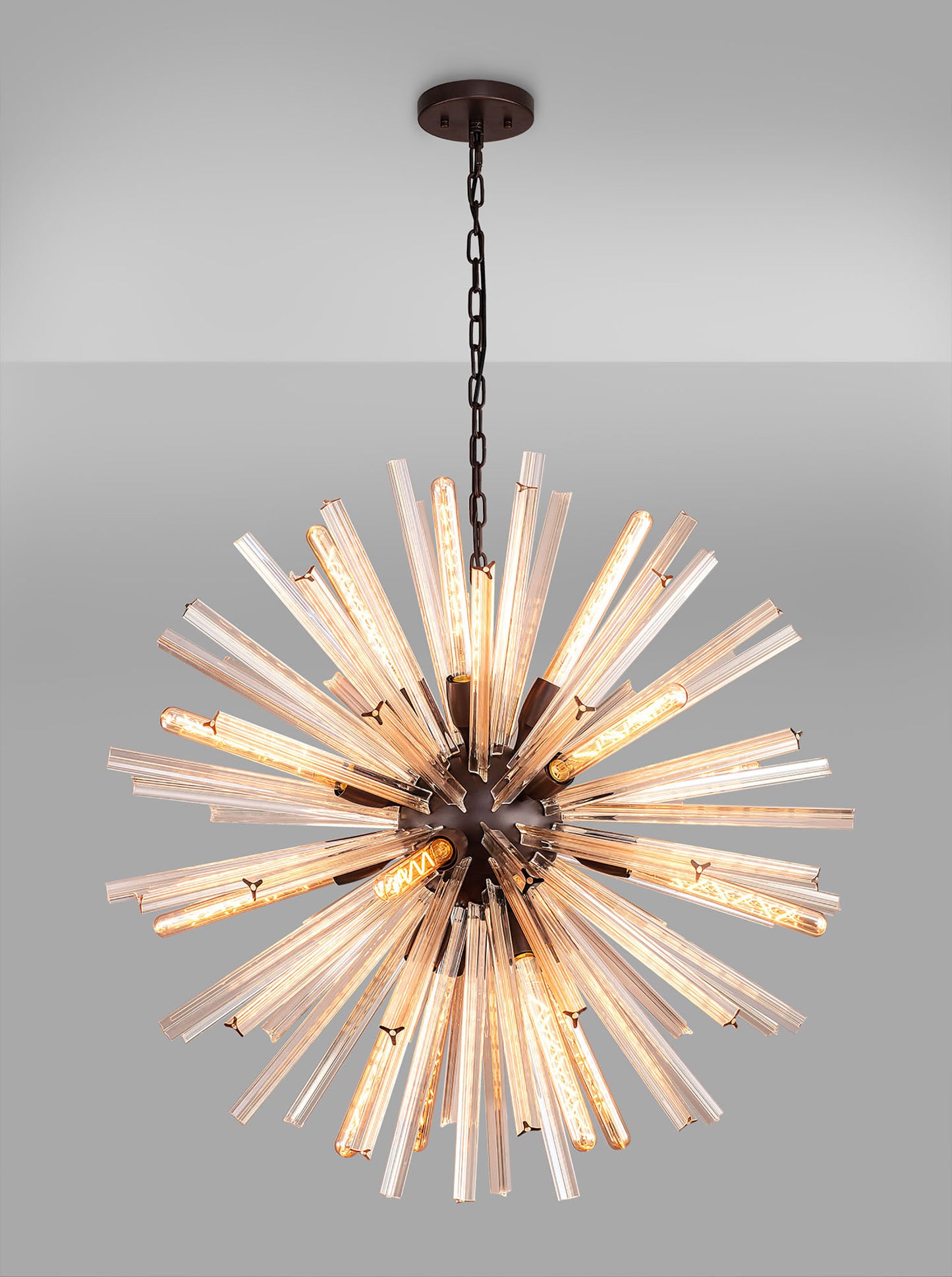 Chase 16 Light E27, Round Pendant Brown Oxide / Champagne Gold Glass