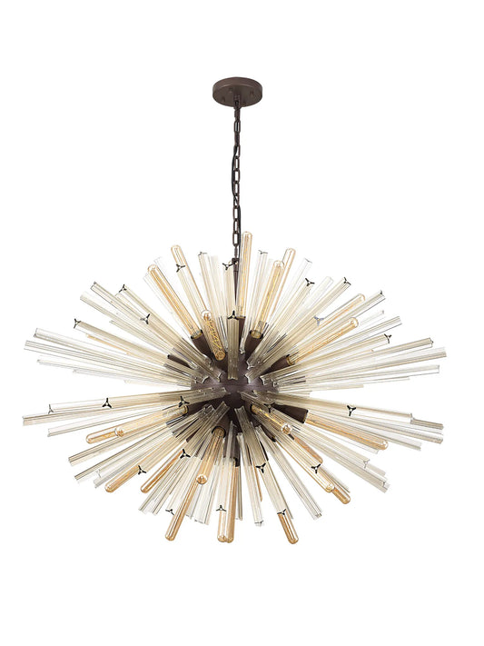 Chase 32 Light E27, Oval Pendant Brown Oxide / Champagne Glass, Item Weight: 25kg