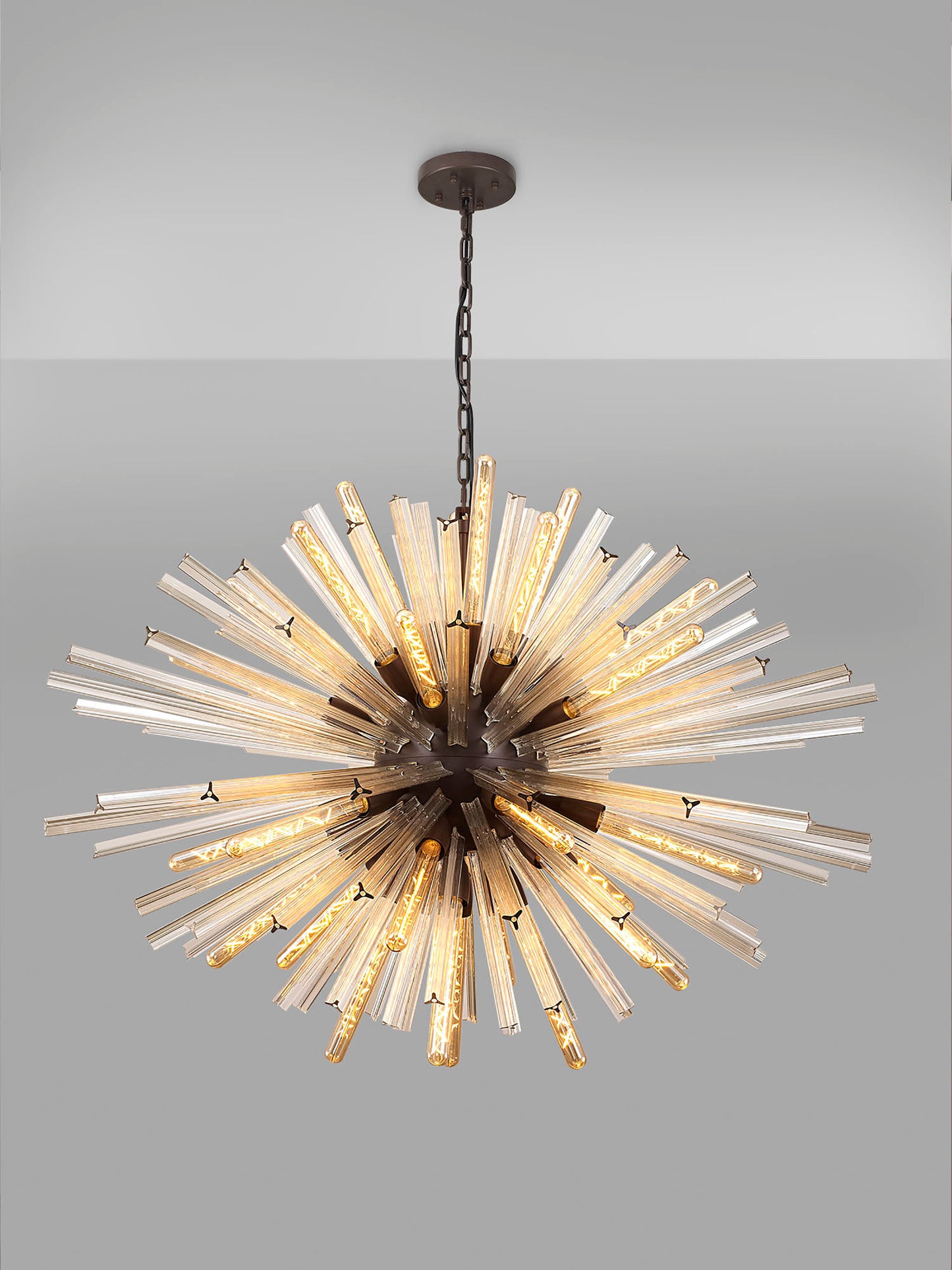 Chase 32 Light E27, Oval Pendant Brown Oxide / Champagne Glass, Item Weight: 25kg