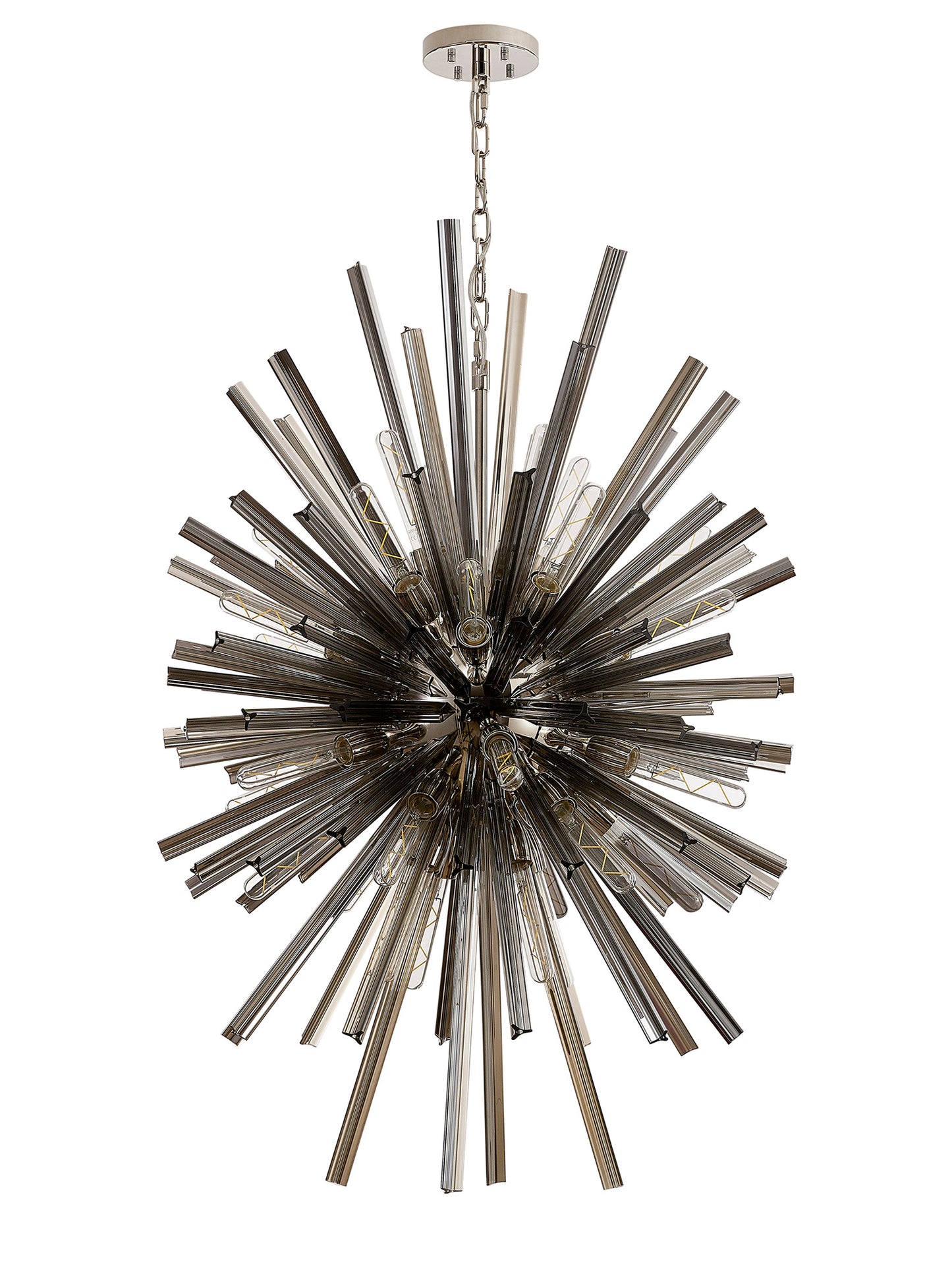 Chase 32 Light E27, Vertical Oval Pendant Polished Nickel / Smoke Glass, Item Weight: 22kg