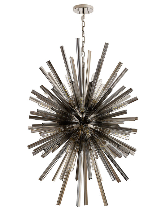 Chase 32 Light E27, Vertical Oval Pendant Polished Nickel / Smoke Glass, Item Weight: 22kg