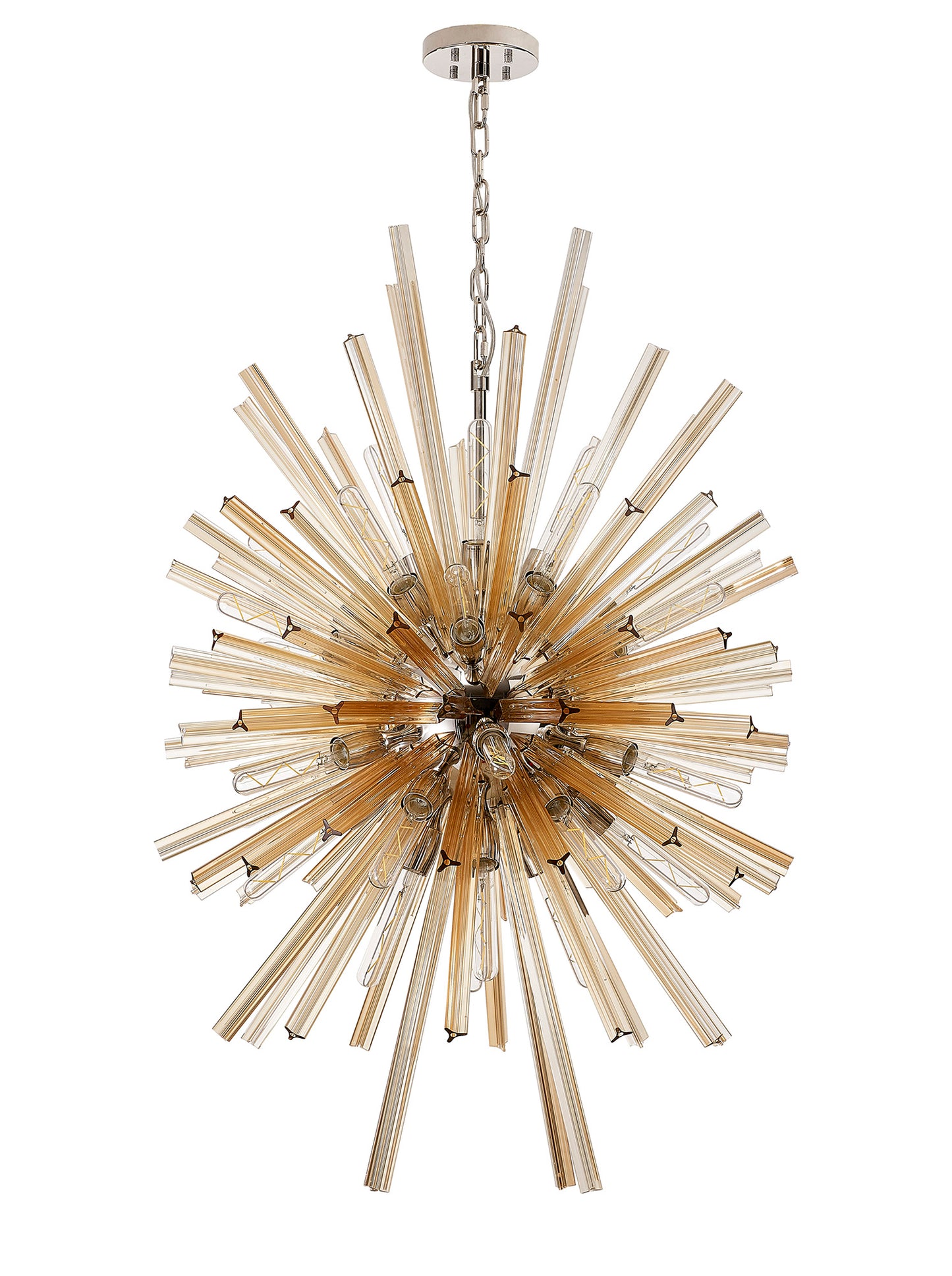 Chase 32 Light E27, Vertical Oval Pendant Polished Nickel / Champagne Glass, Item Weight: 22kg