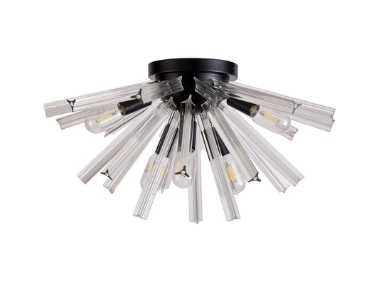 Chase 6 Light E14, Semi Flush Matt Black / Clear Glass