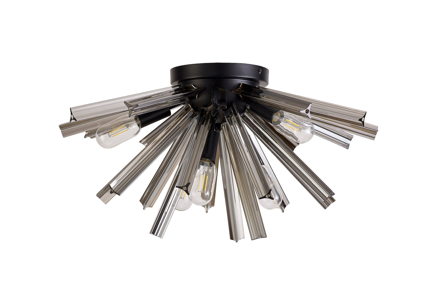 Chase 6 Light E14, Semi Flush Matt Black / Smoke Glass