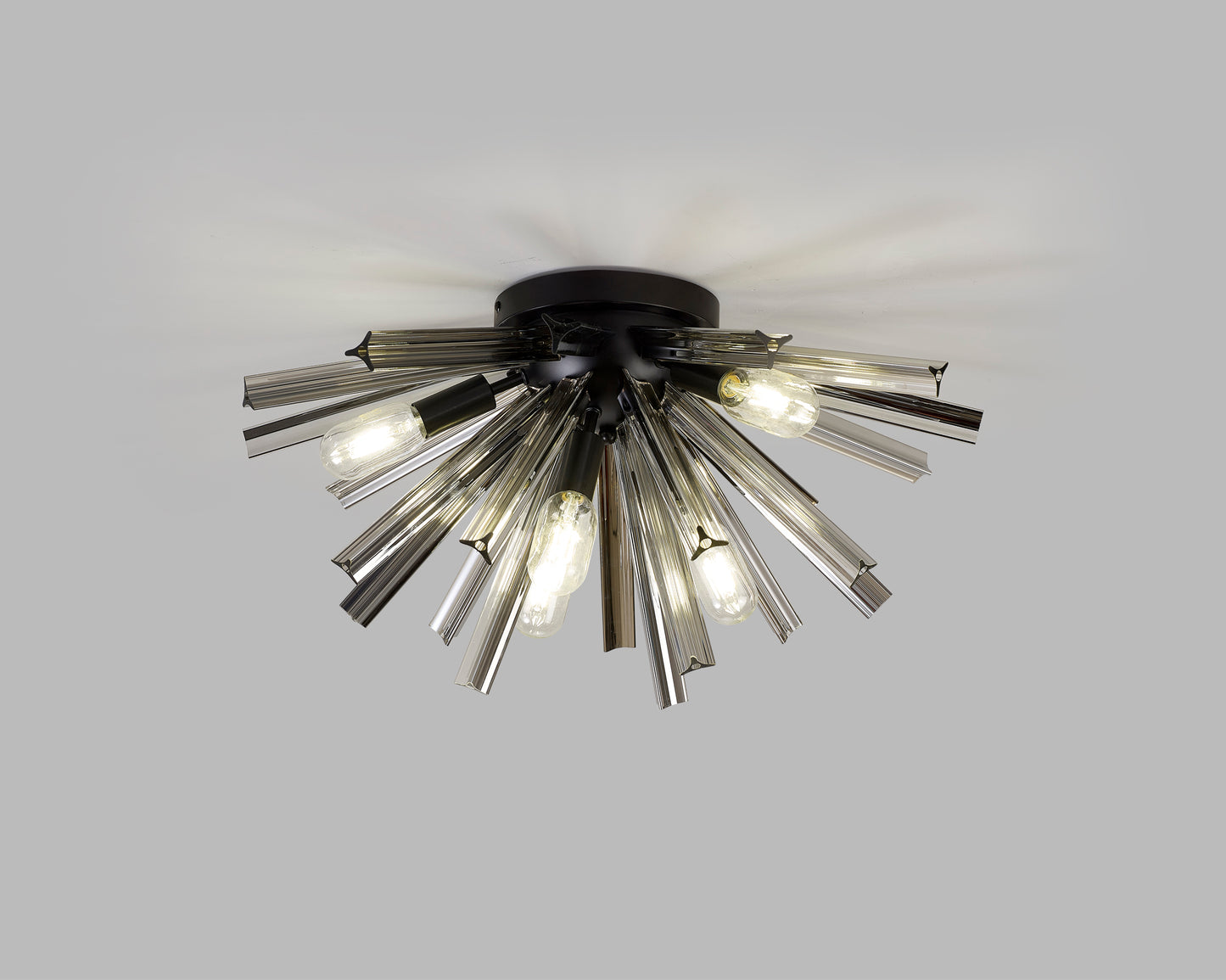 Chase 6 Light E14, Semi Flush Matt Black / Smoke Glass