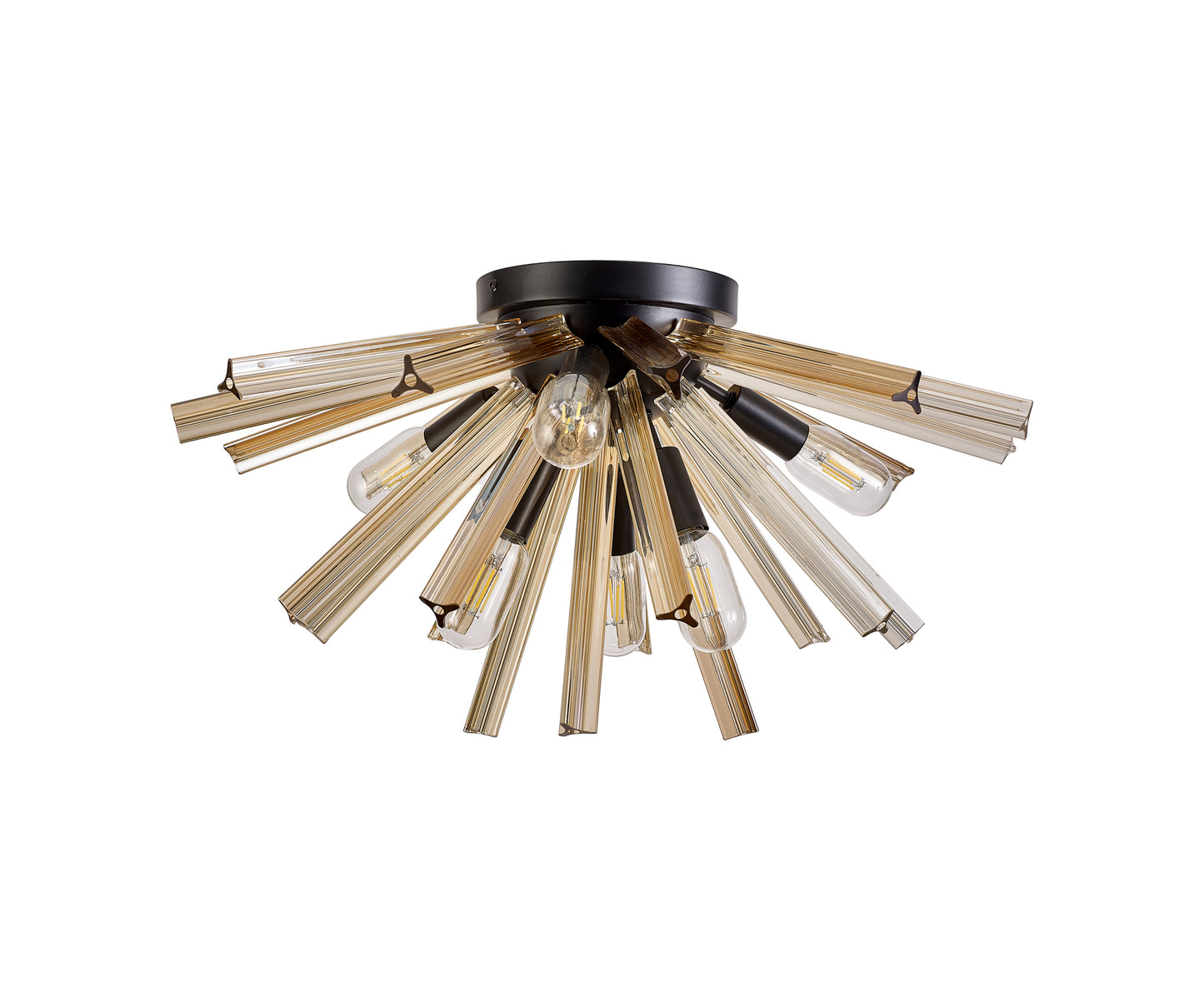 Chase 6 Light E14, Semi Flush Matt Black / Champagne Gold Glass