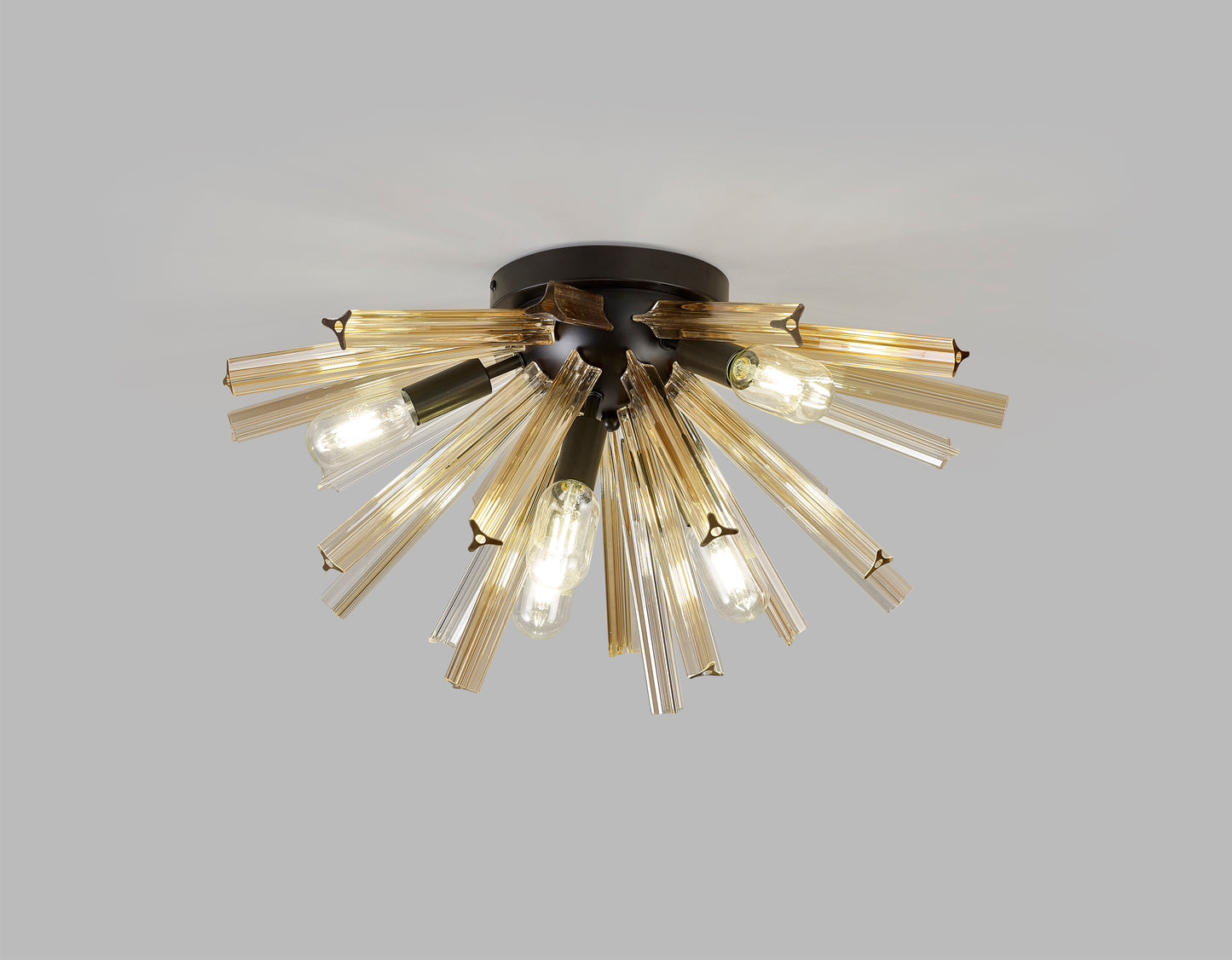 Chase 6 Light E14, Semi Flush Matt Black / Champagne Gold Glass