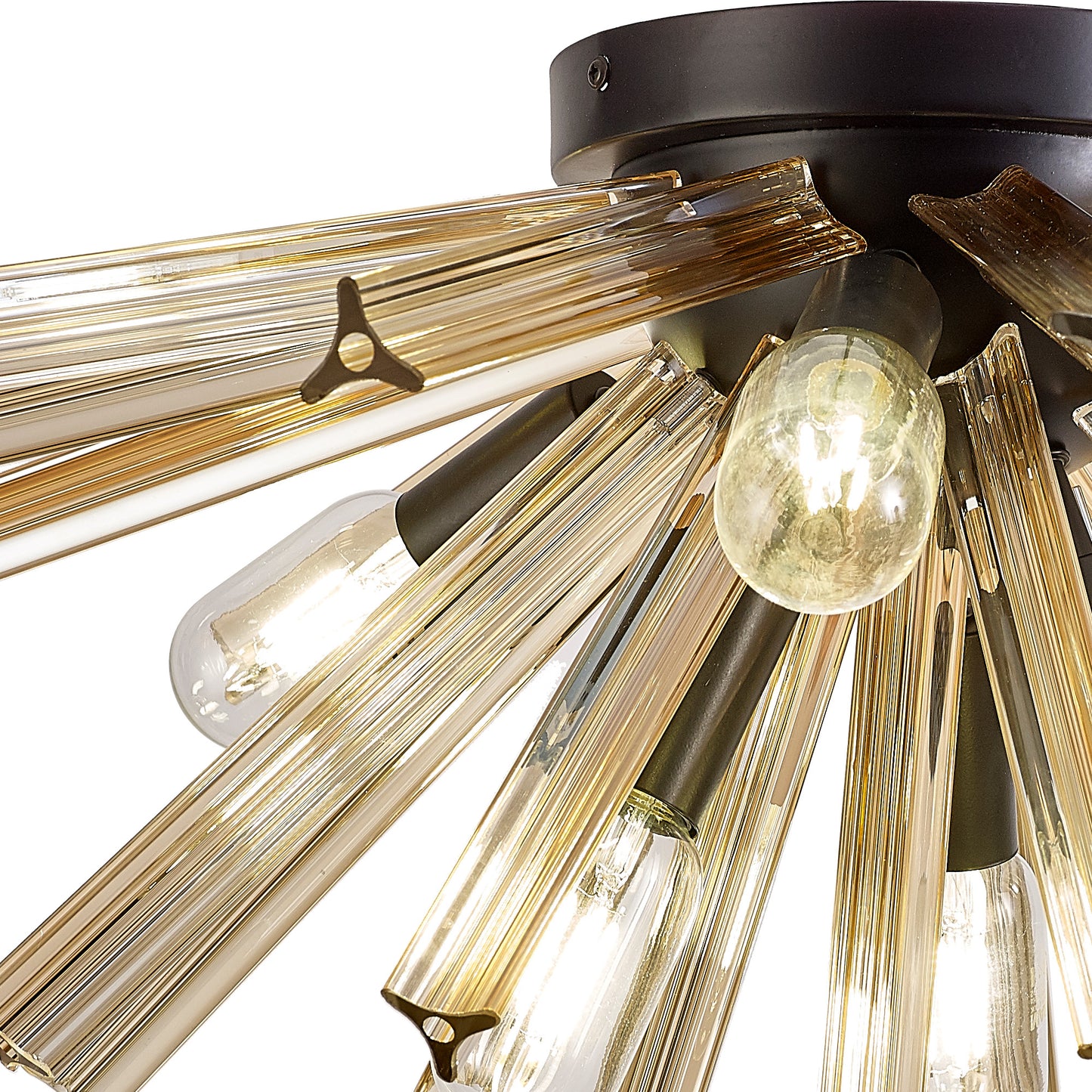 Chase 6 Light E14, Semi Flush Matt Black / Champagne Gold Glass