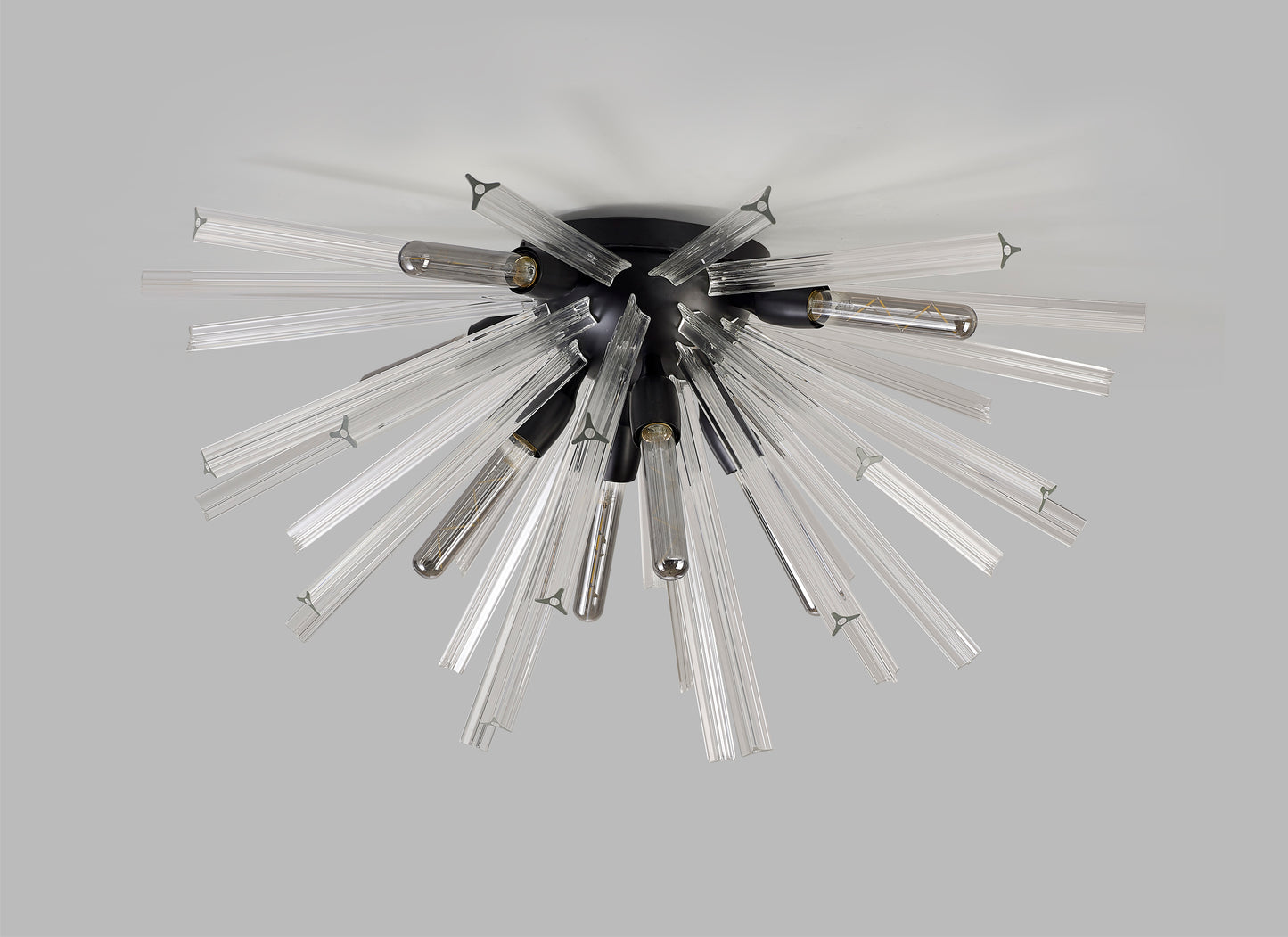 Chase 8 Light E27, Semi Flush Matt Black / Clear Glass