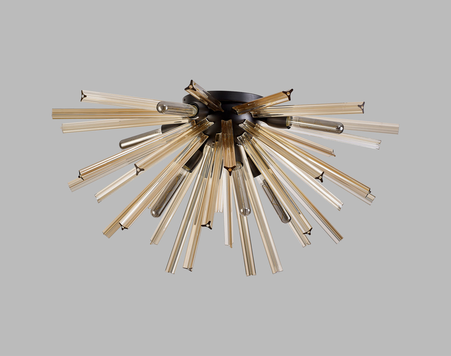 Chase 8 Light E27, Semi Flush Matt Black / Champagne Gold Glass