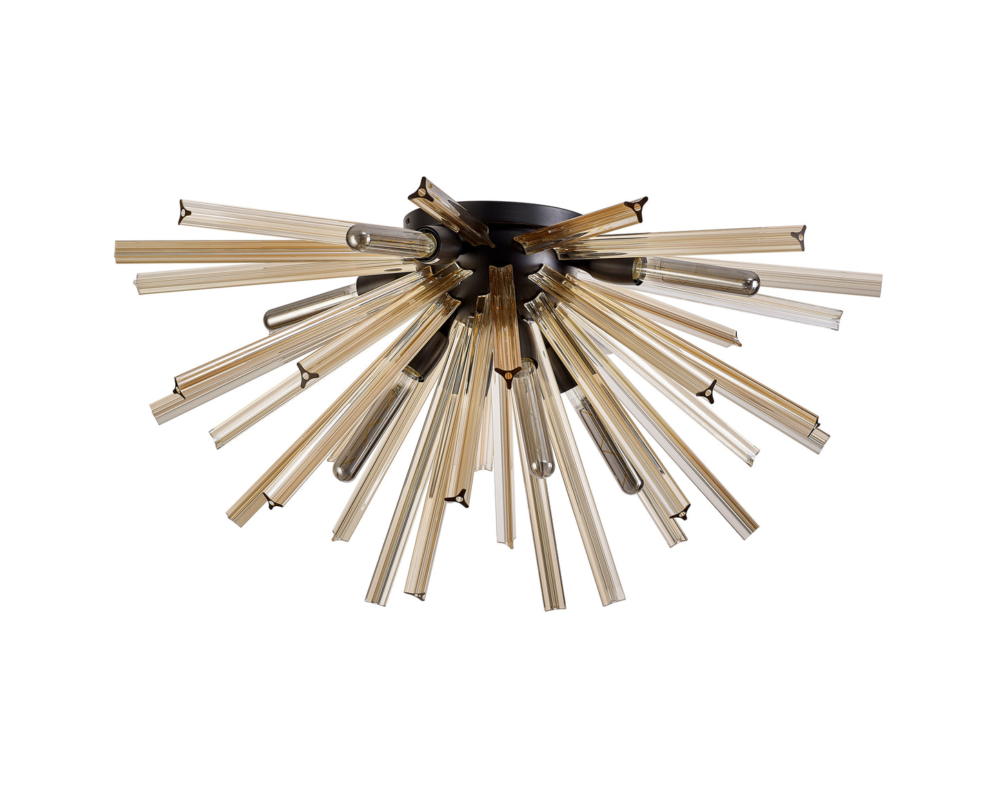 Chase 8 Light E27, Semi Flush Matt Black / Champagne Gold Glass