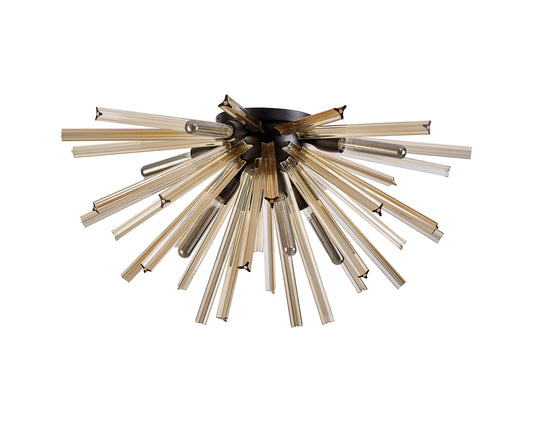 Chase 8 Light E27, Semi Flush Matt Black / Champagne Gold Glass