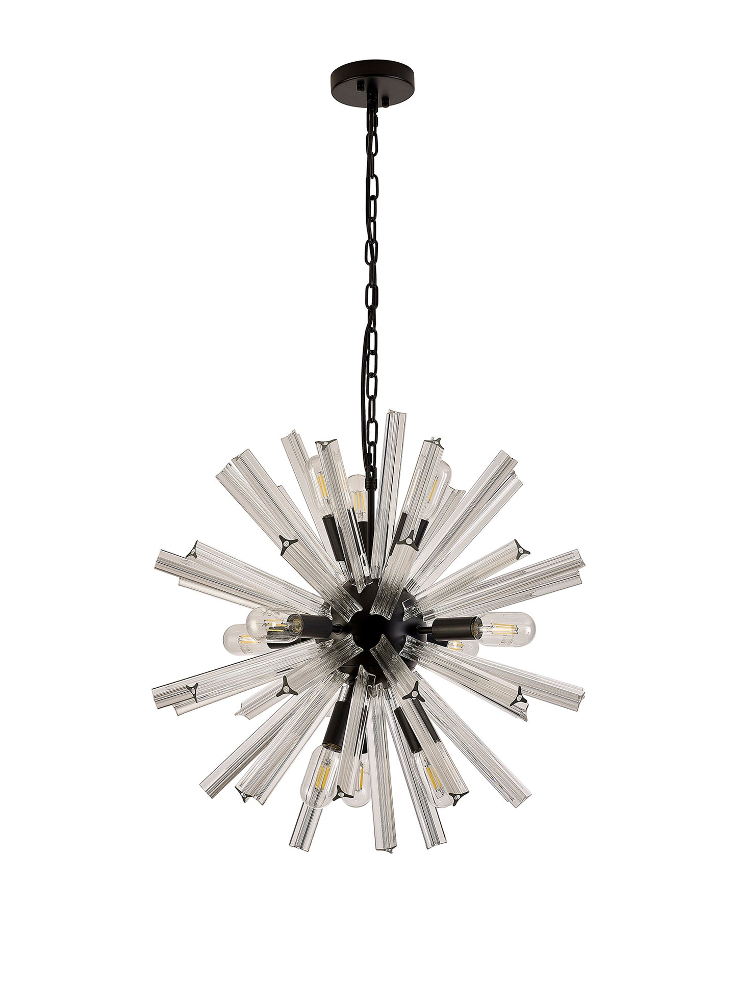 Chase 10 Light E14, Round Pendant Matt Black / Clear Glass