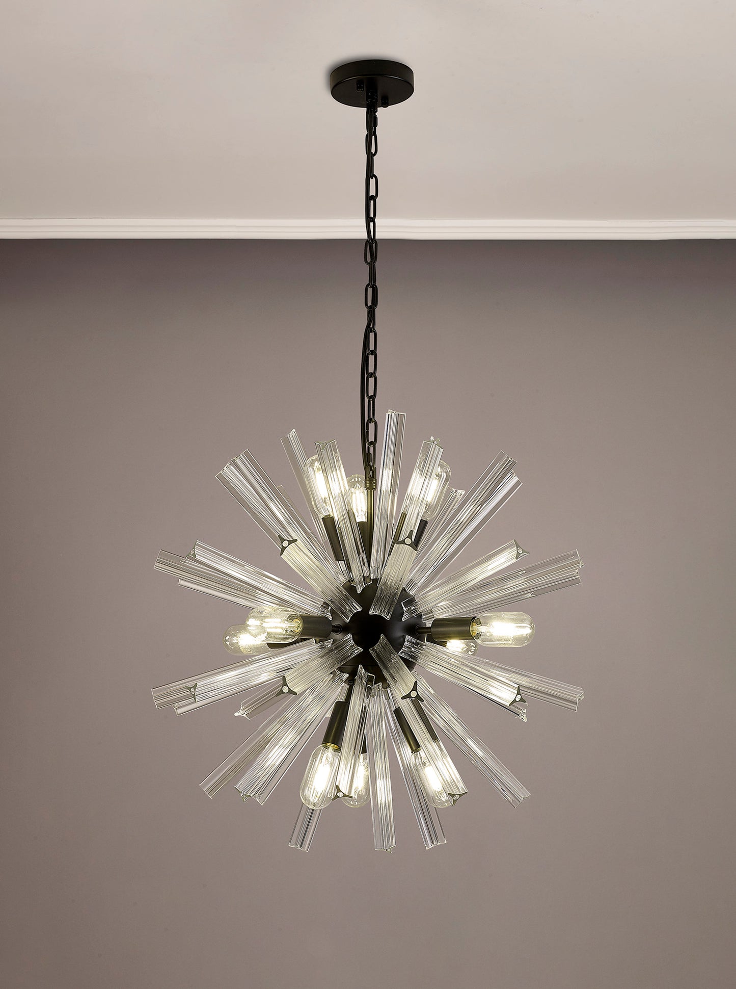 Chase 10 Light E14, Round Pendant Matt Black / Clear Glass