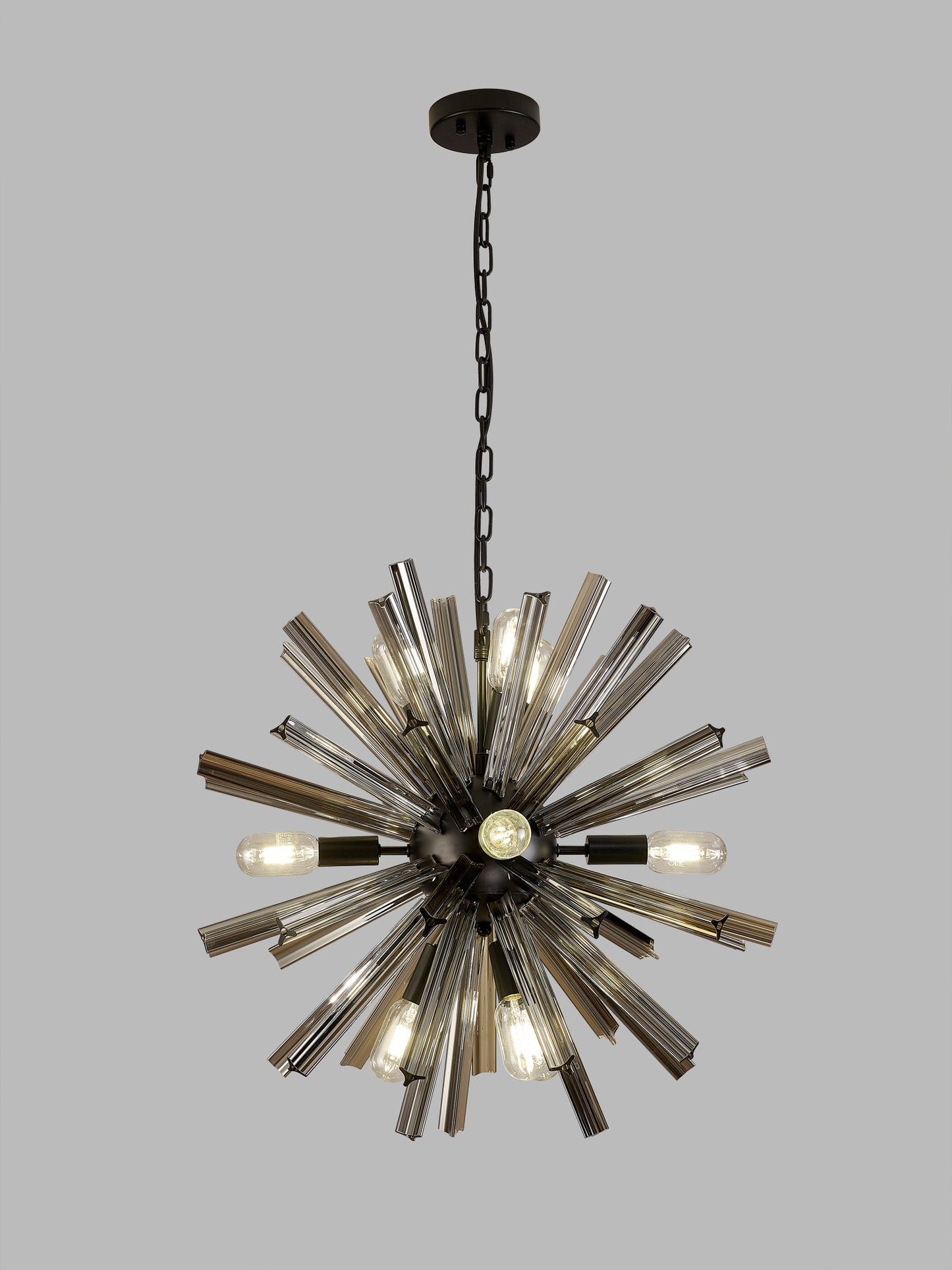 Chase 10 Light E14, Round Pendant Matt Black / Smoke Glass