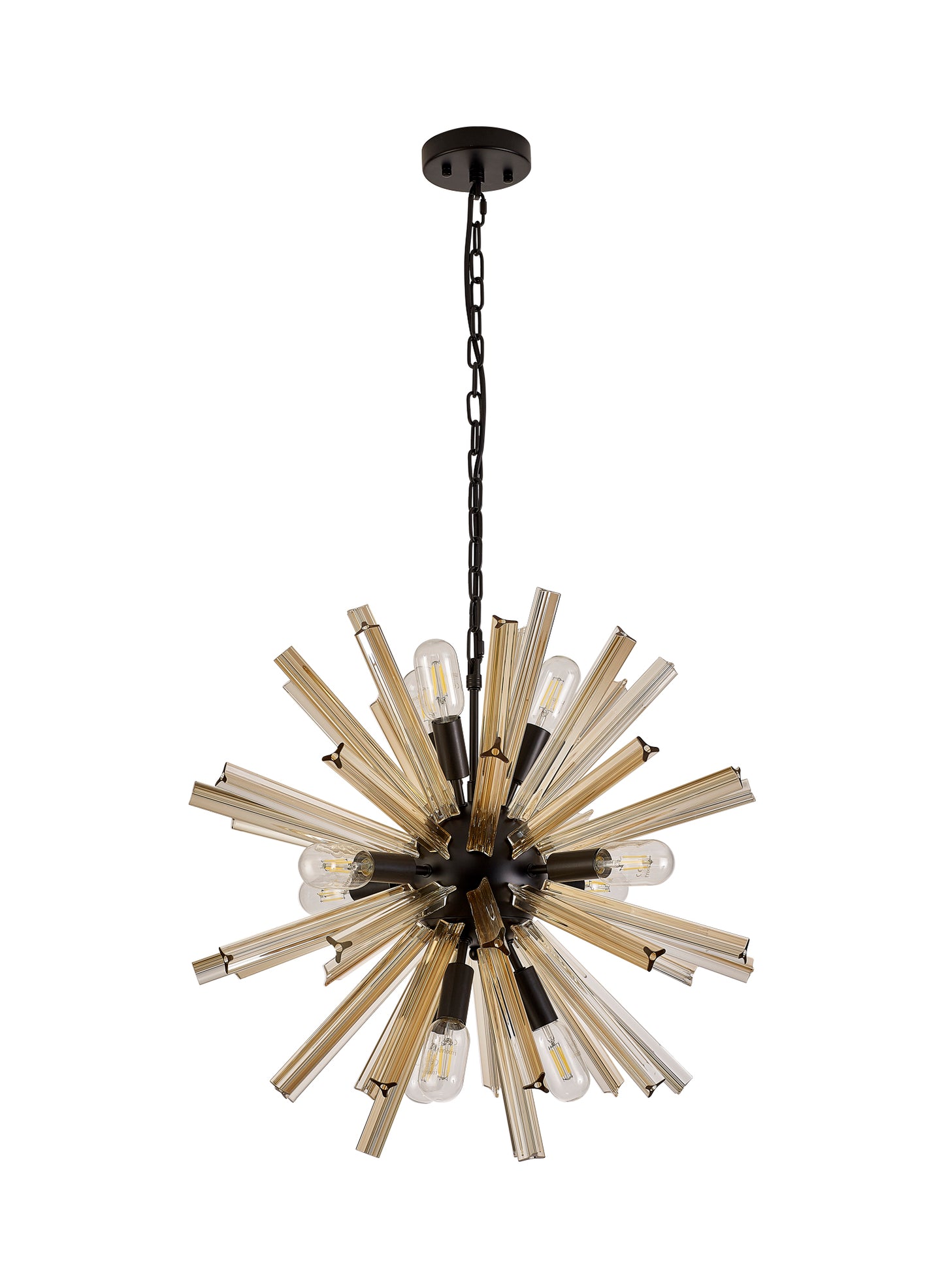 Chase 10 Light E14, Round Pendant Matt Black / Champagne Gold Glass