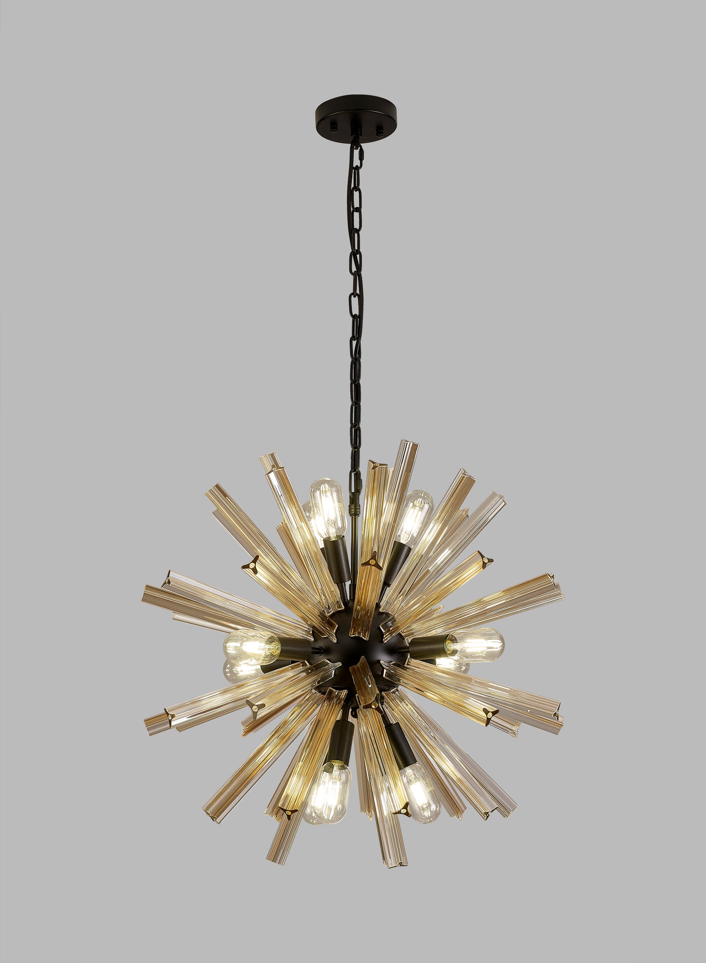 Chase 10 Light E14, Round Pendant Matt Black / Champagne Gold Glass