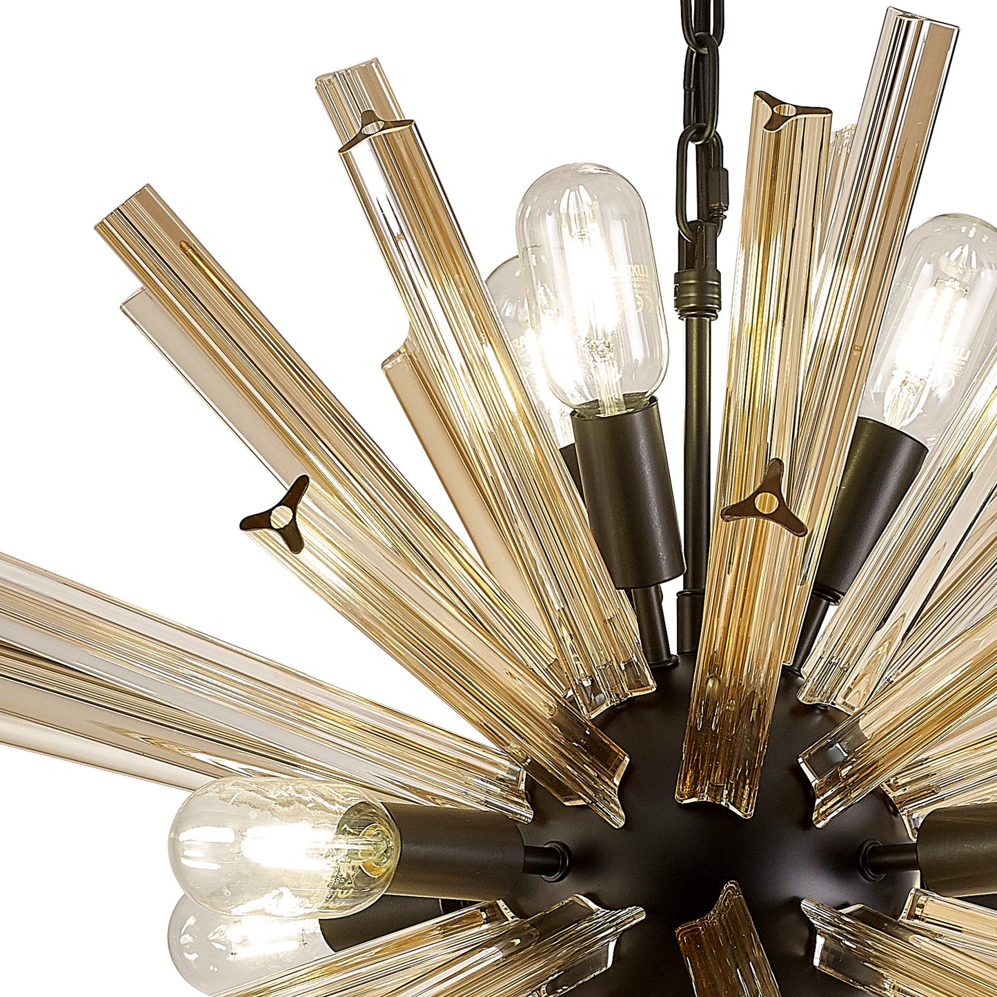 Chase 10 Light E14, Round Pendant Matt Black / Champagne Gold Glass