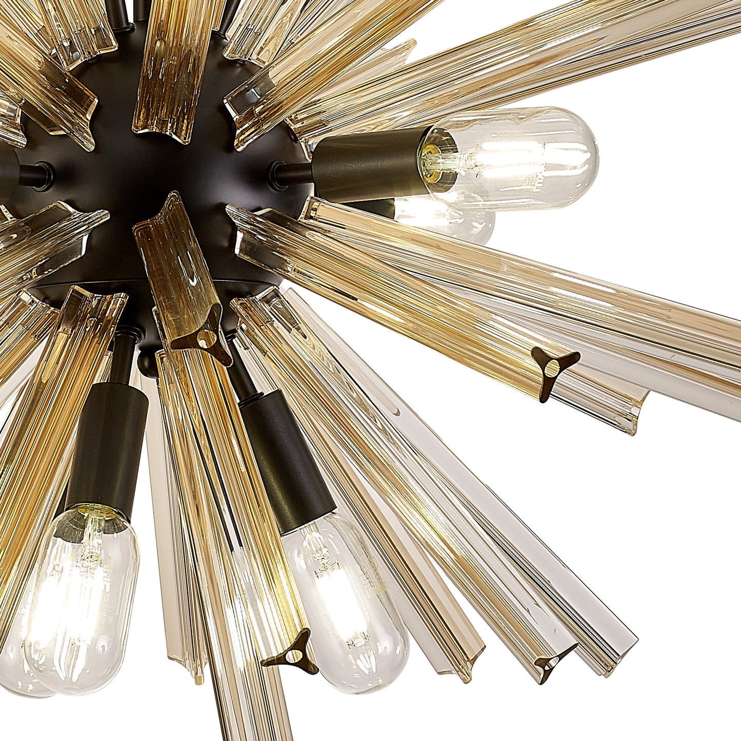 Chase 10 Light E14, Round Pendant Matt Black / Champagne Gold Glass