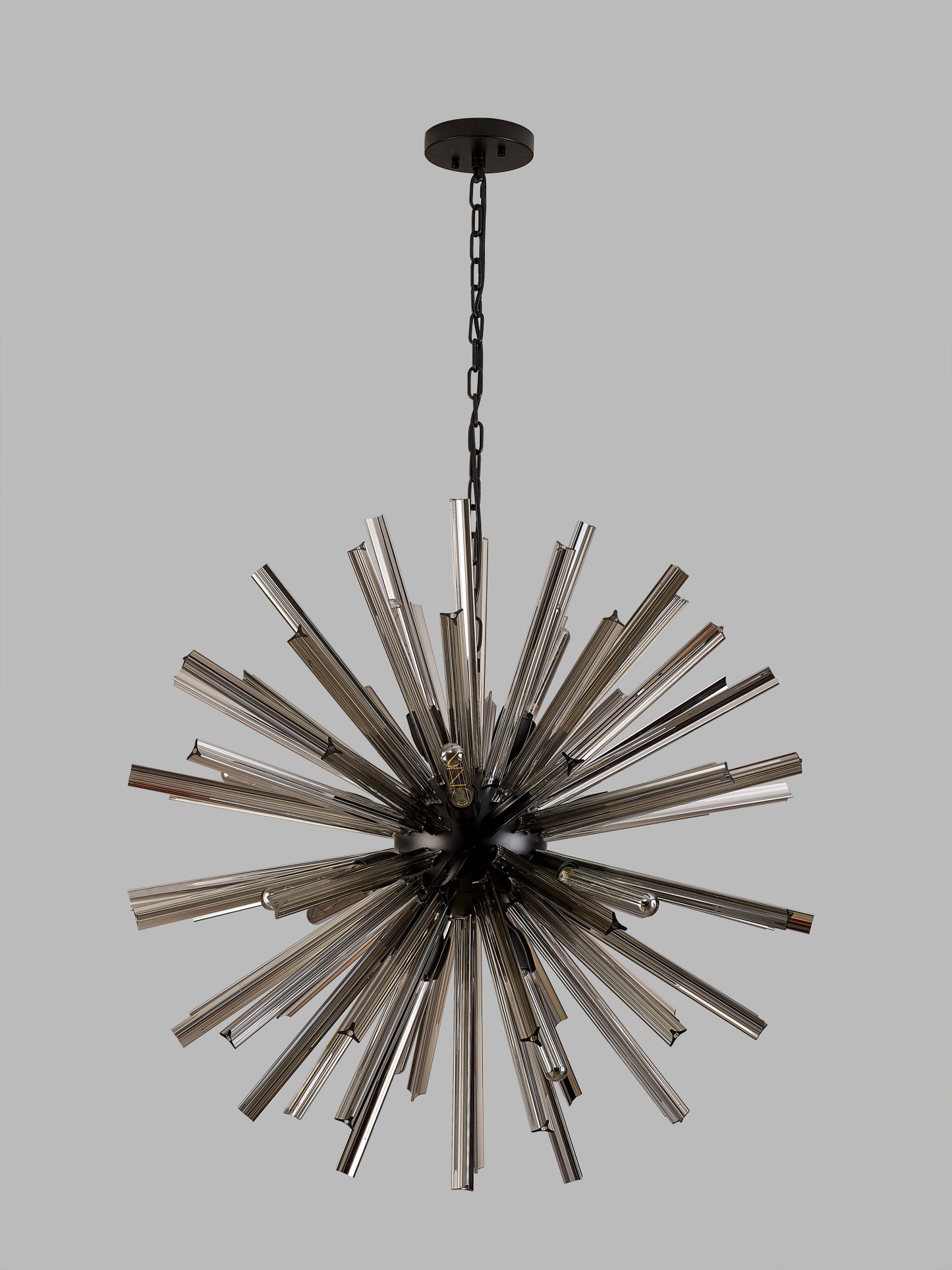 Chase 16 Light E27, Round Pendant Matt Black / Smoke Glass