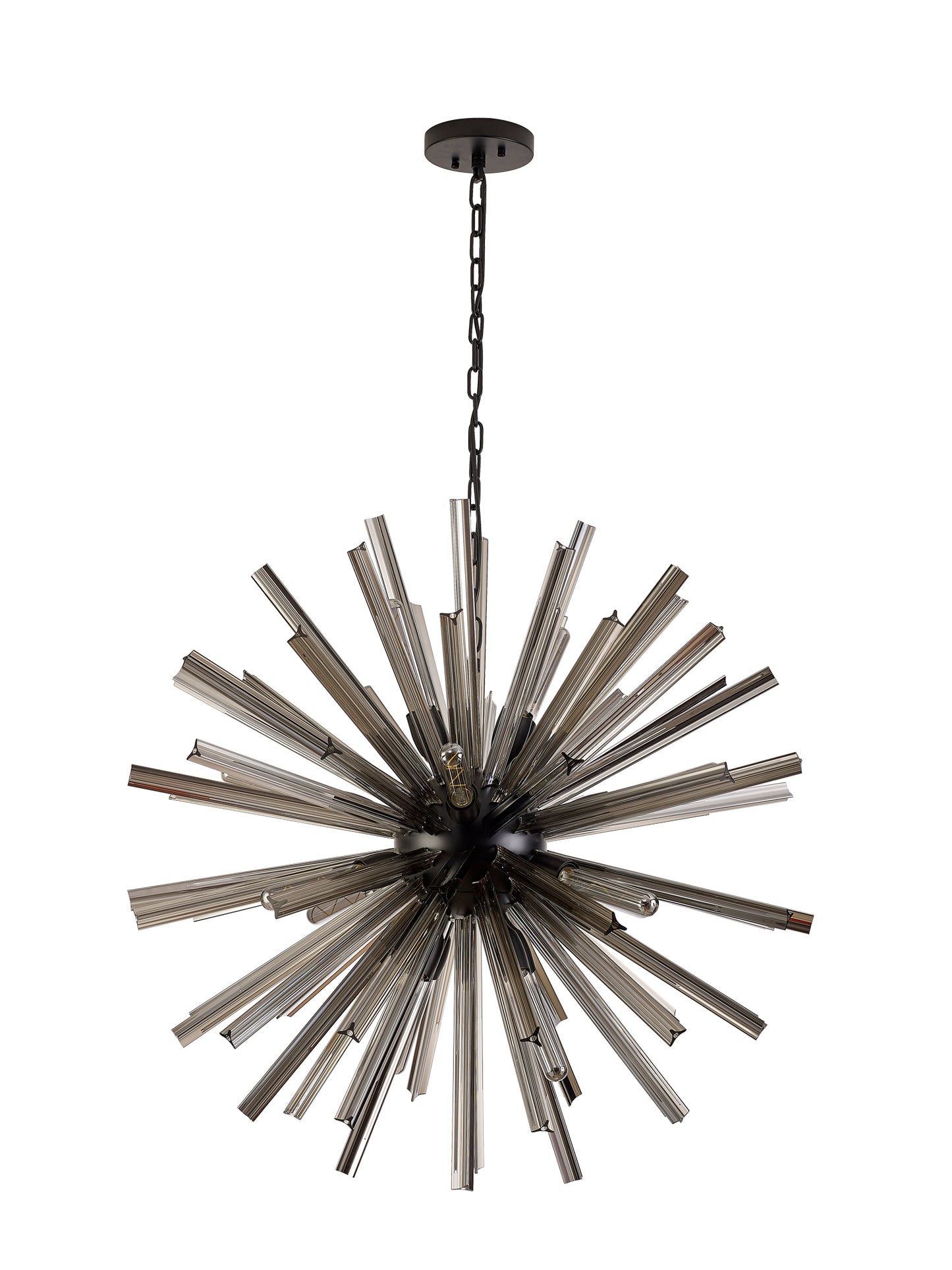 Chase 16 Light E27, Round Pendant Matt Black / Smoke Glass