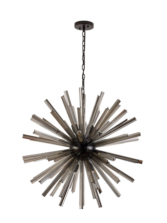 Chase 16 Light E27, Round Pendant Matt Black / Smoke Glass