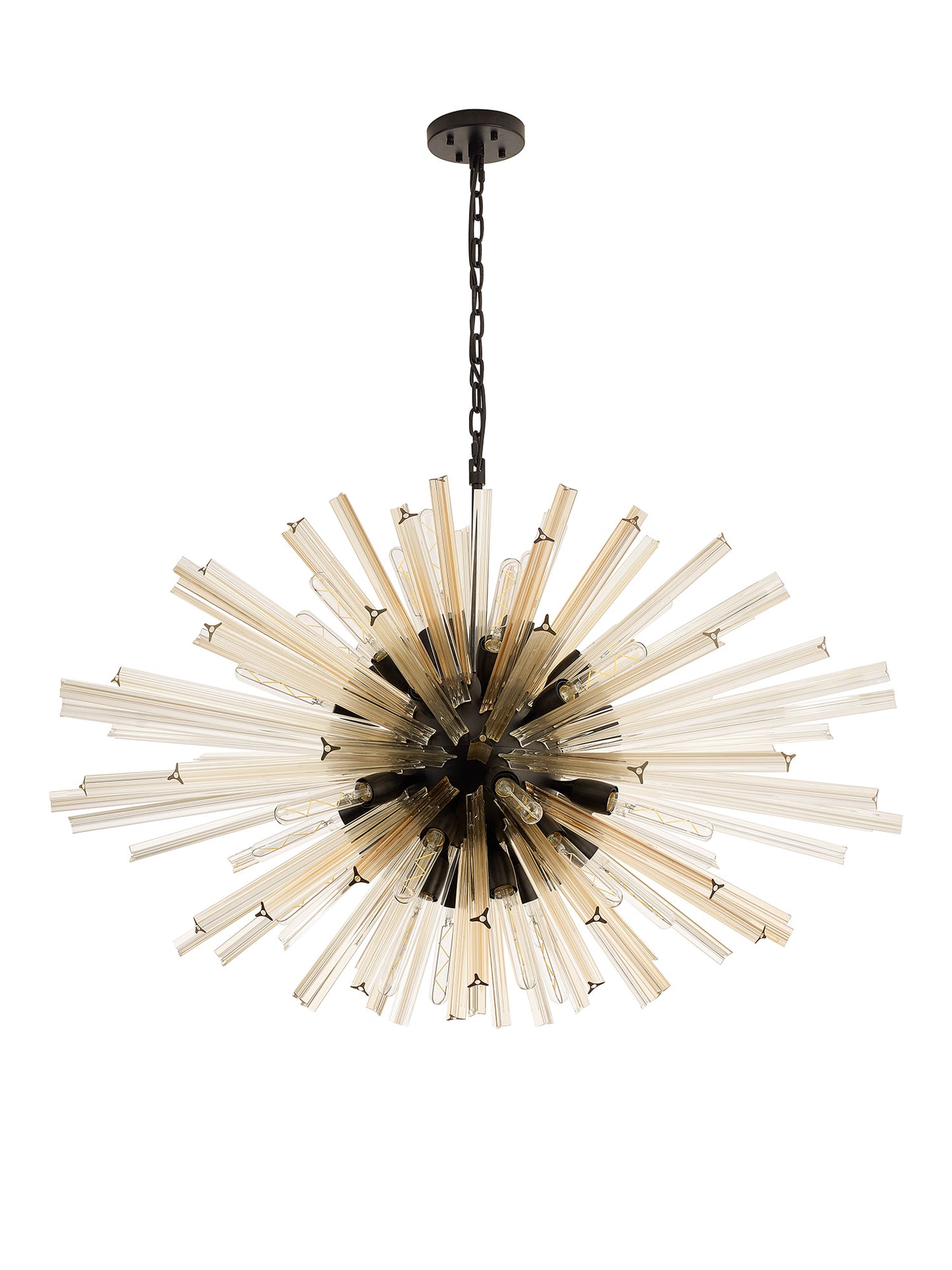 Chase 32 Light E27, Oval Pendant Matt Black / Champagne Glass, Item Weight: 25kg